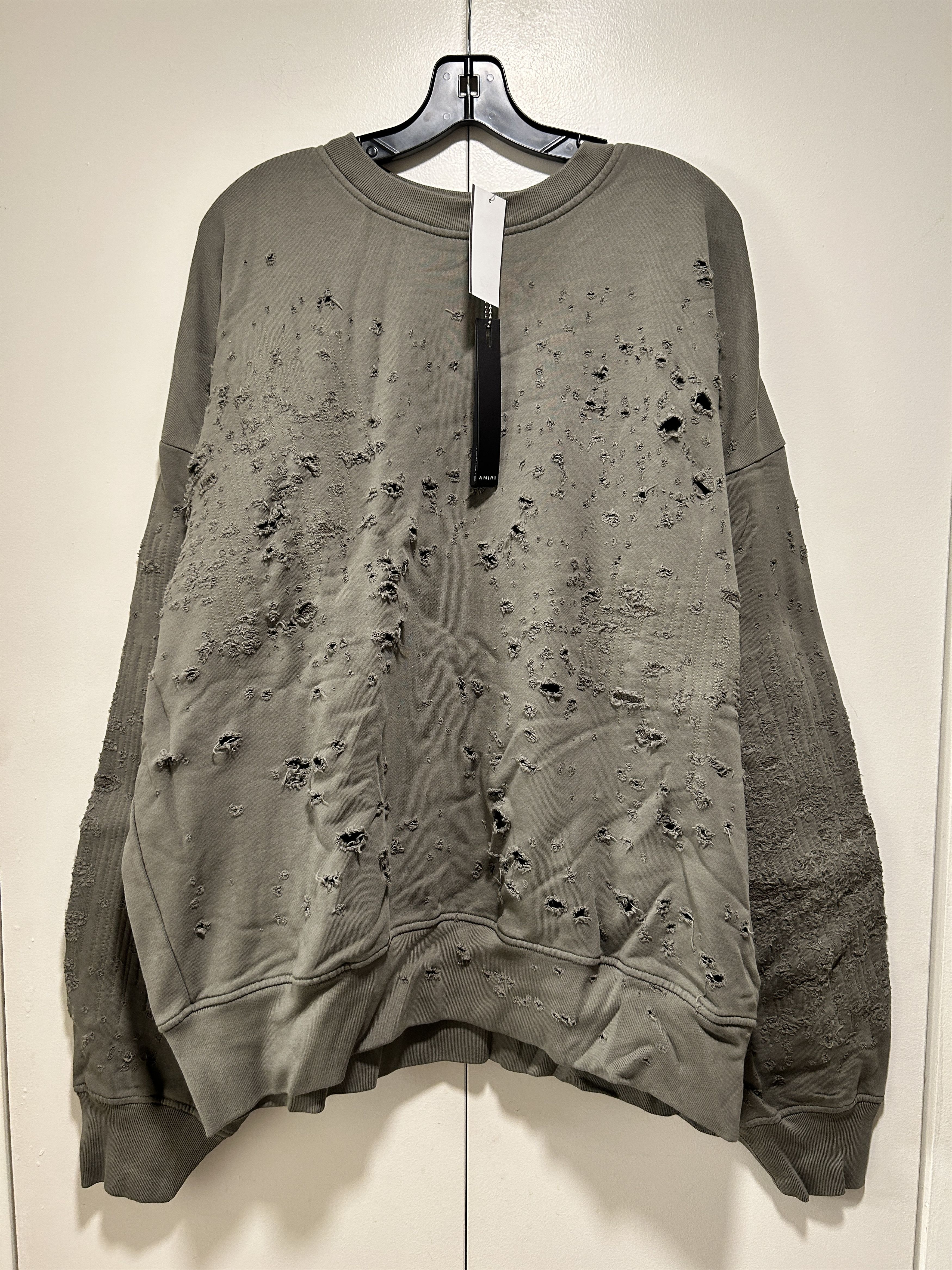 Amiri AMIRI Shotgun Distressed Sweatshirt Olive Size US L / EU 52-54 / 3 - 1 Thumbnail