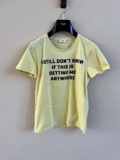 Men's Celine T-Shirt with Celine Print in Yellow Cotton Size XL