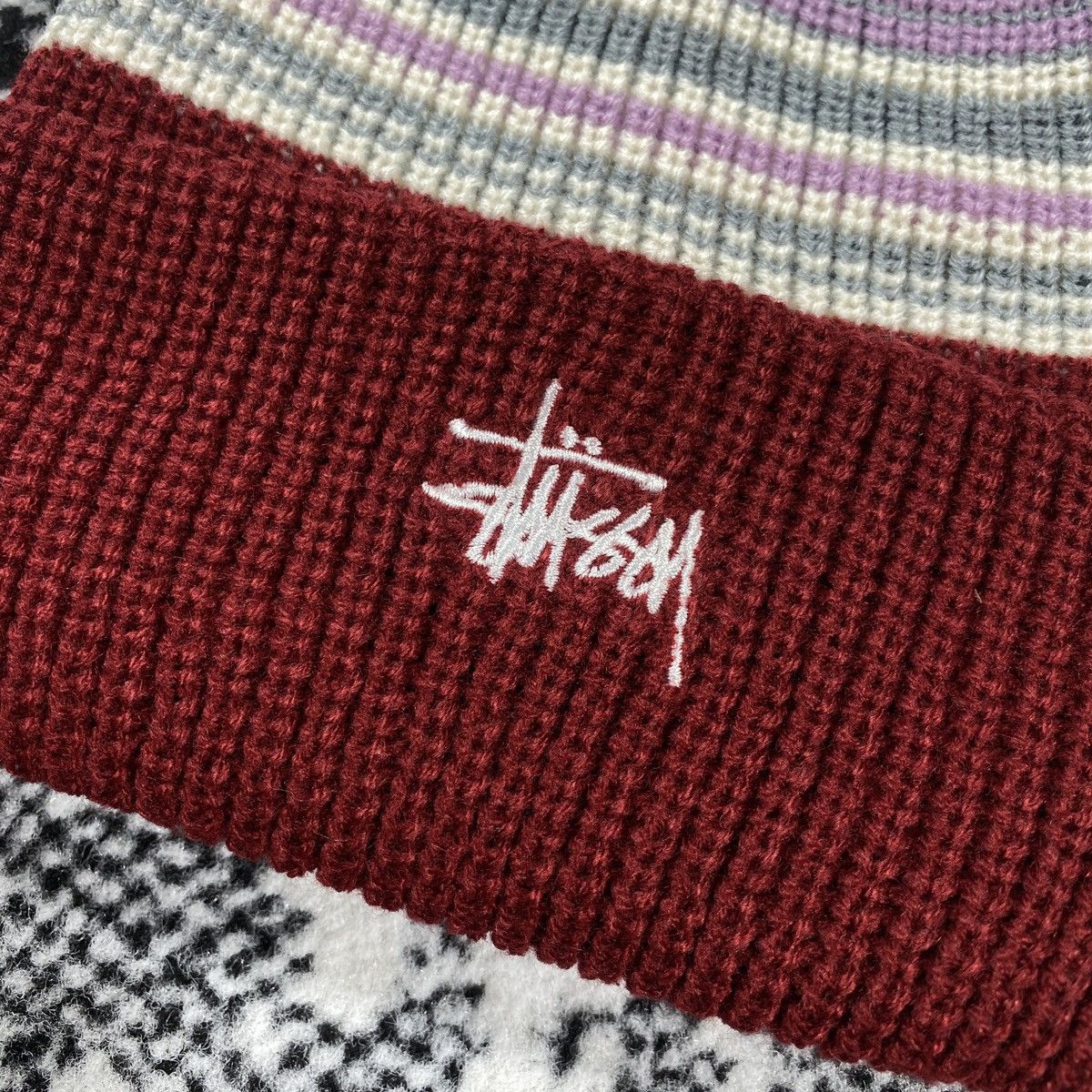 Stussy RARE STUSSY STRIPED CUFF BEANIE HAT - WINE - OS Size ONE SIZE - 2 Thumbnail