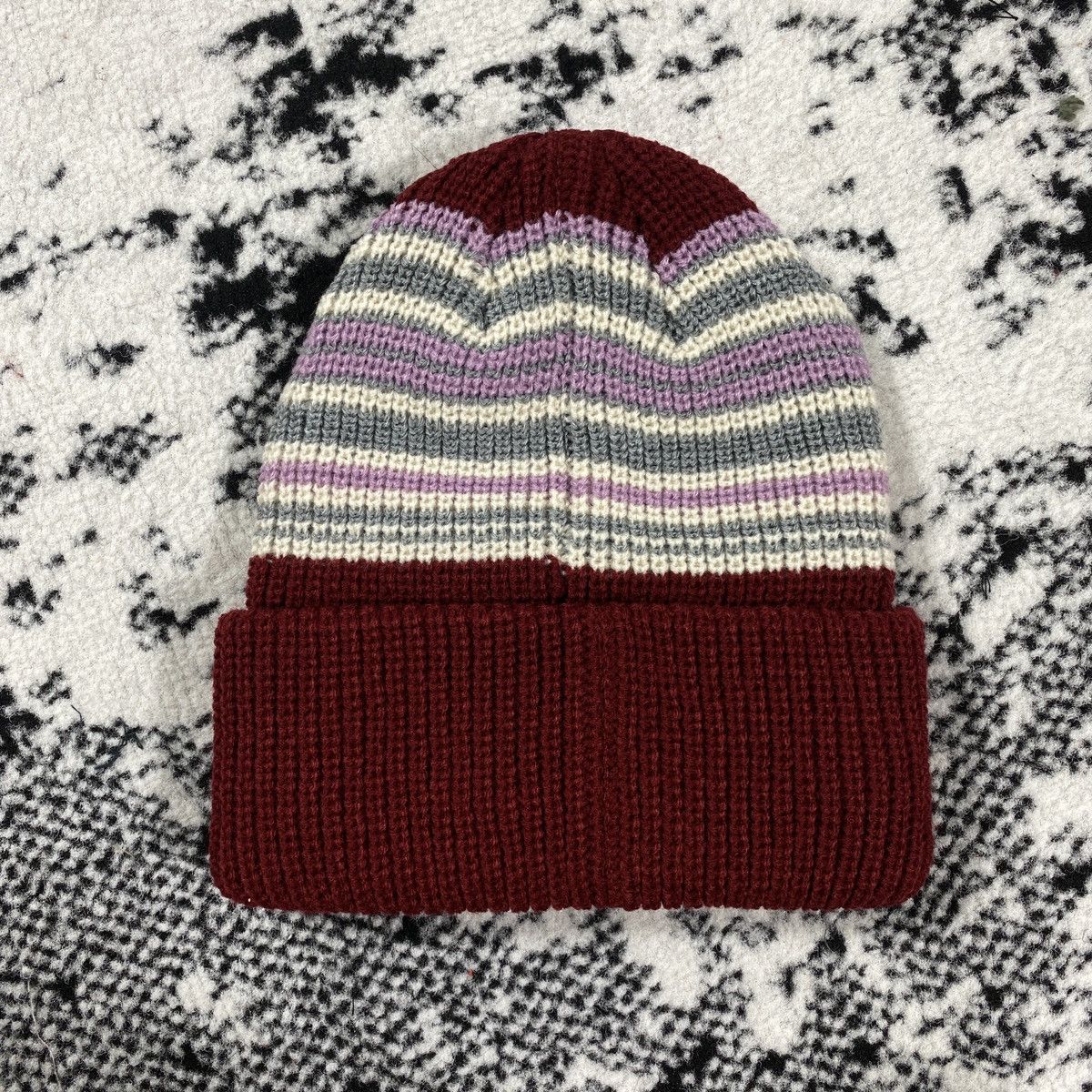 Stussy RARE STUSSY STRIPED CUFF BEANIE HAT - WINE - OS Size ONE SIZE - 4 Thumbnail