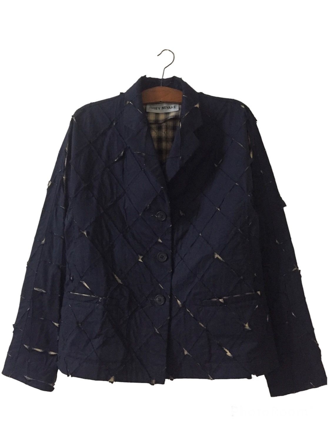 image of Issey Miyake Patchwork Style Jacket in Blue, Women's (Size Medium)