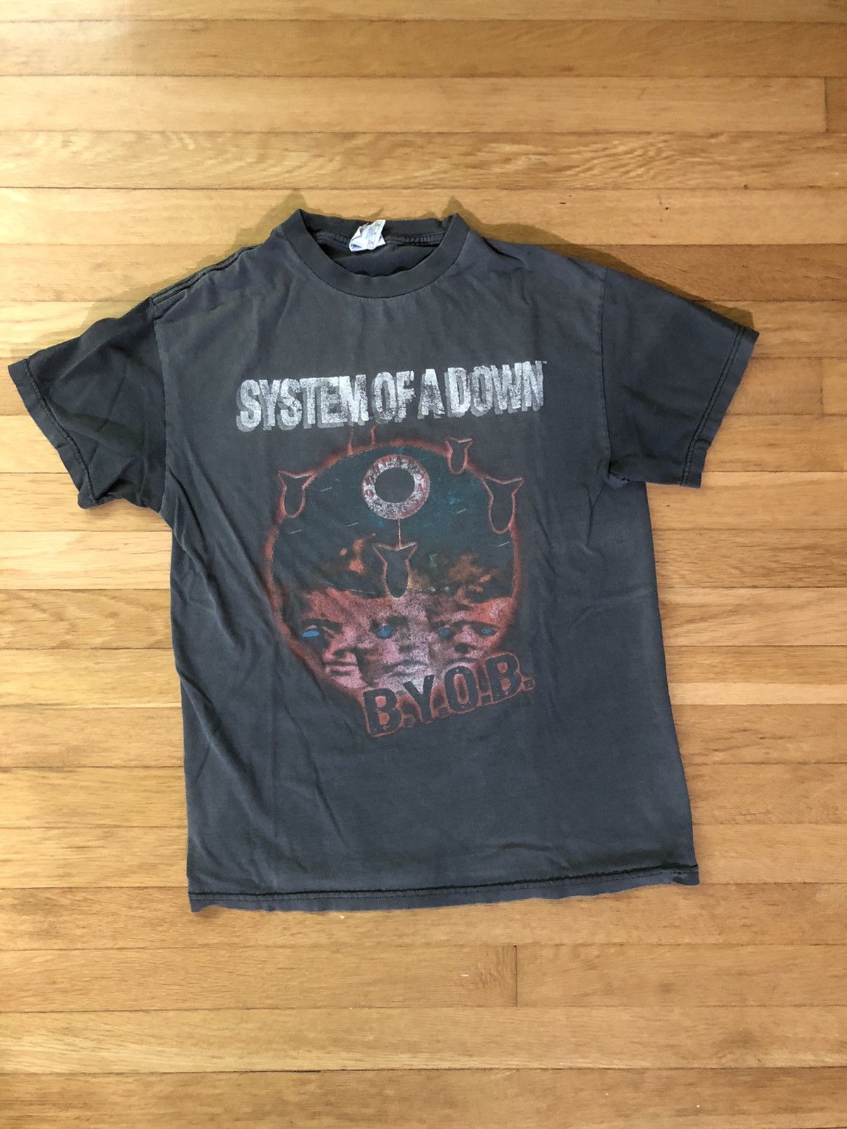 image of Band Tees x Vintage 2000S System Of A Down Byob Shirt Tour Fade D in Faded Black (Size Medium)