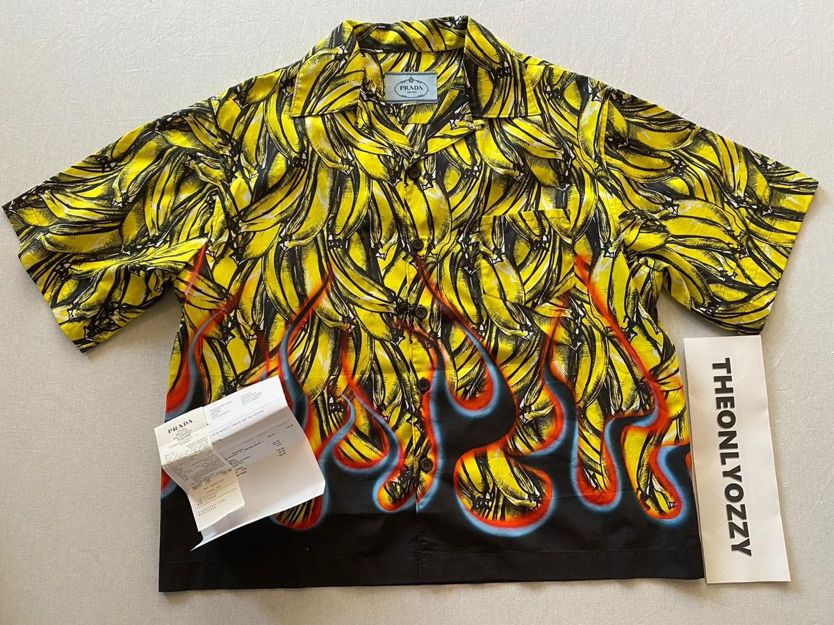 Prada FW18 Banana Flames Print Shirt Bowling sz L