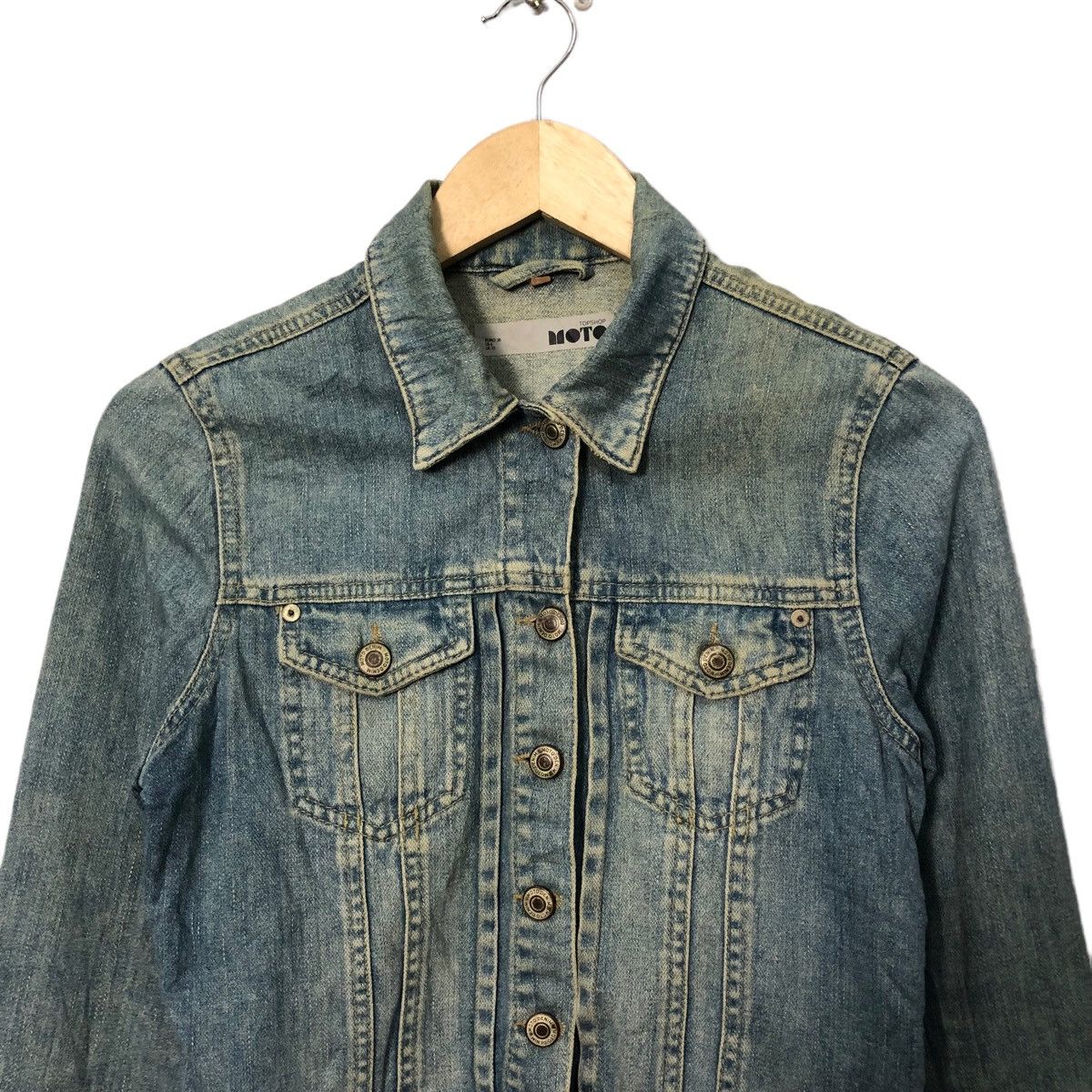 Topshop Top Shop Moto Jeans Button Ups Faded Denim Jacket Size XS / US 0-2 / IT 36-38 - 4 Thumbnail