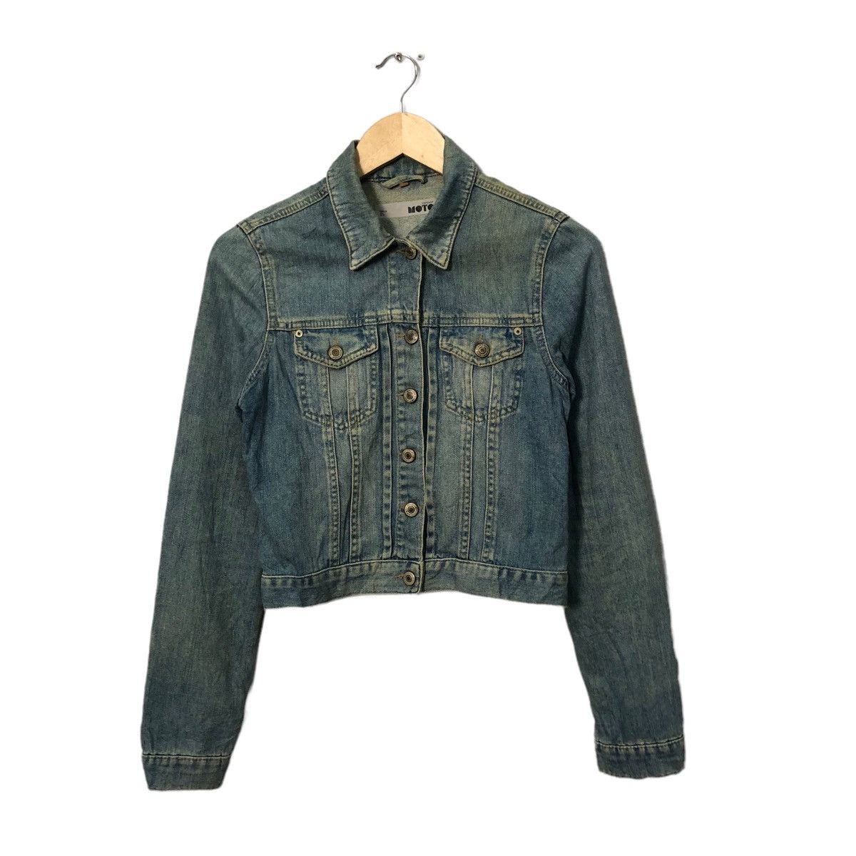 Topshop Top Shop Moto Jeans Button Ups Faded Denim Jacket Size XS / US 0-2 / IT 36-38 - 1 Thumbnail