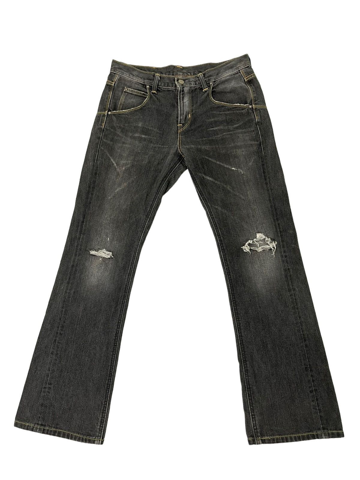 Japanese Brand Flare Jeans Lee Japan Distress Denim Boot Cut 1🟦3 Size US 33 - 2 Thumbnail