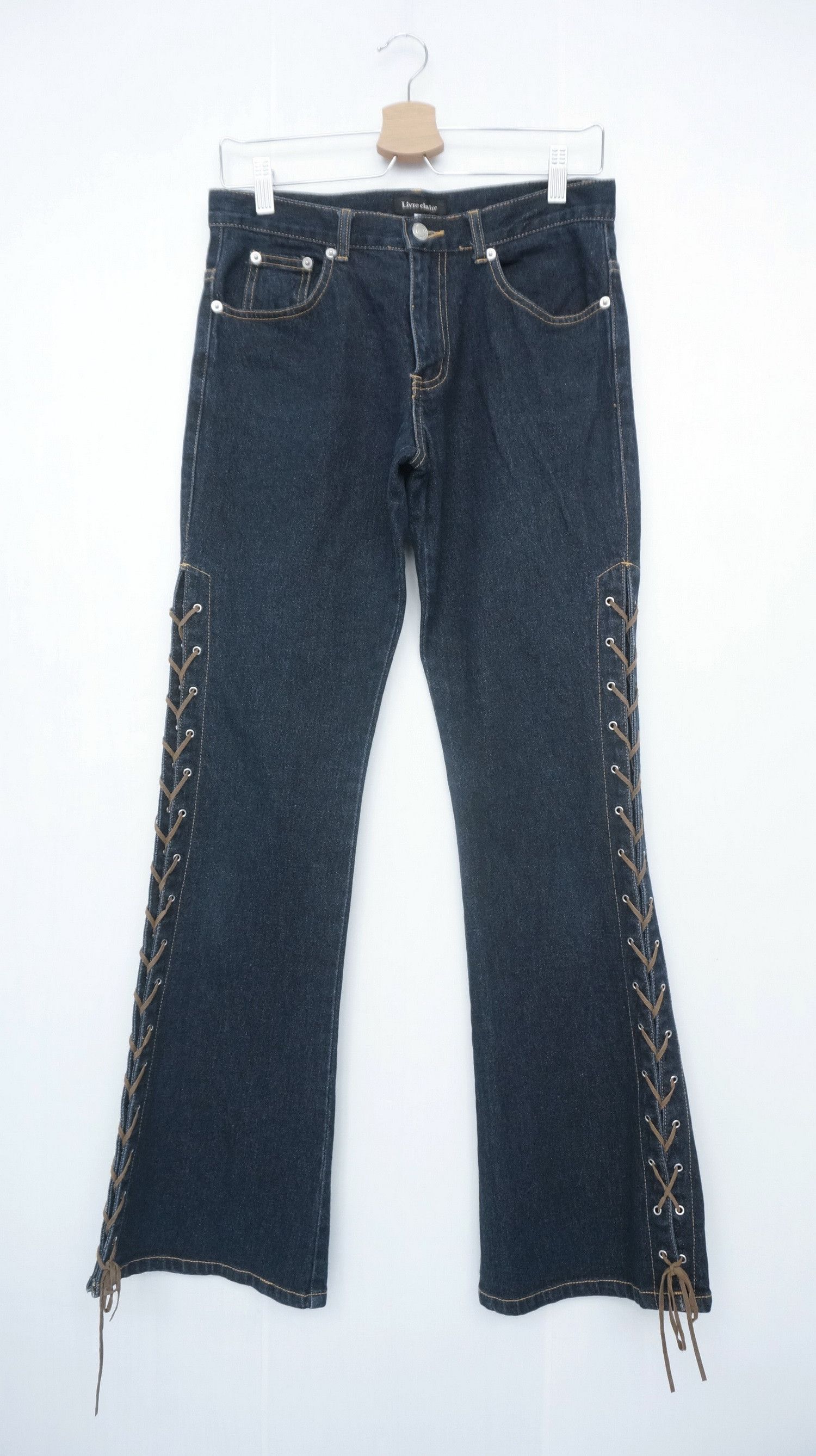 Japanese Brand Flare Vtg LIVRE CLAIRE Laced Side Up Women's Jeans Size 29" - 1 Thumbnail