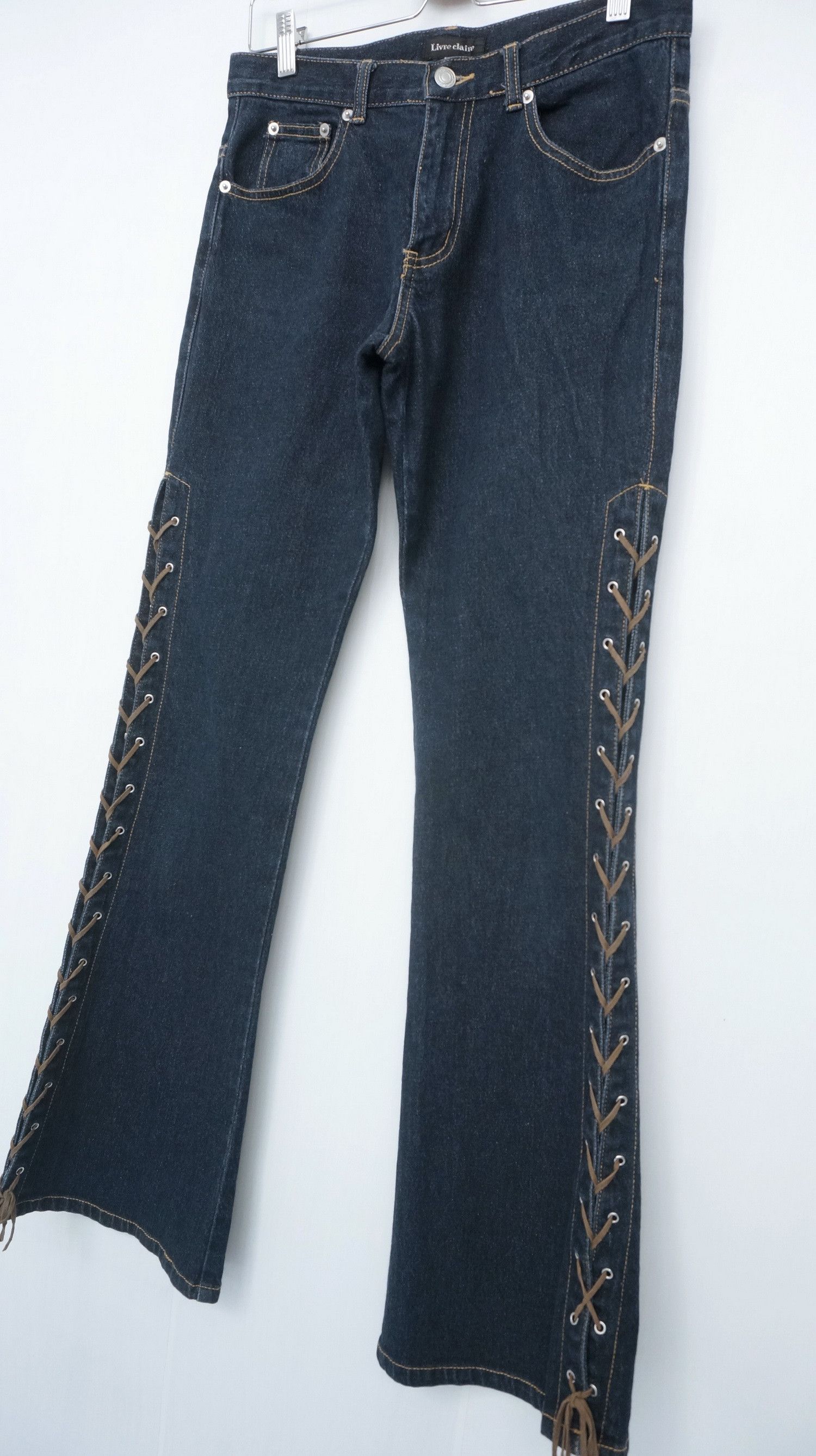 Japanese Brand Flare Vtg LIVRE CLAIRE Laced Side Up Women's Jeans Size 29" - 4 Thumbnail