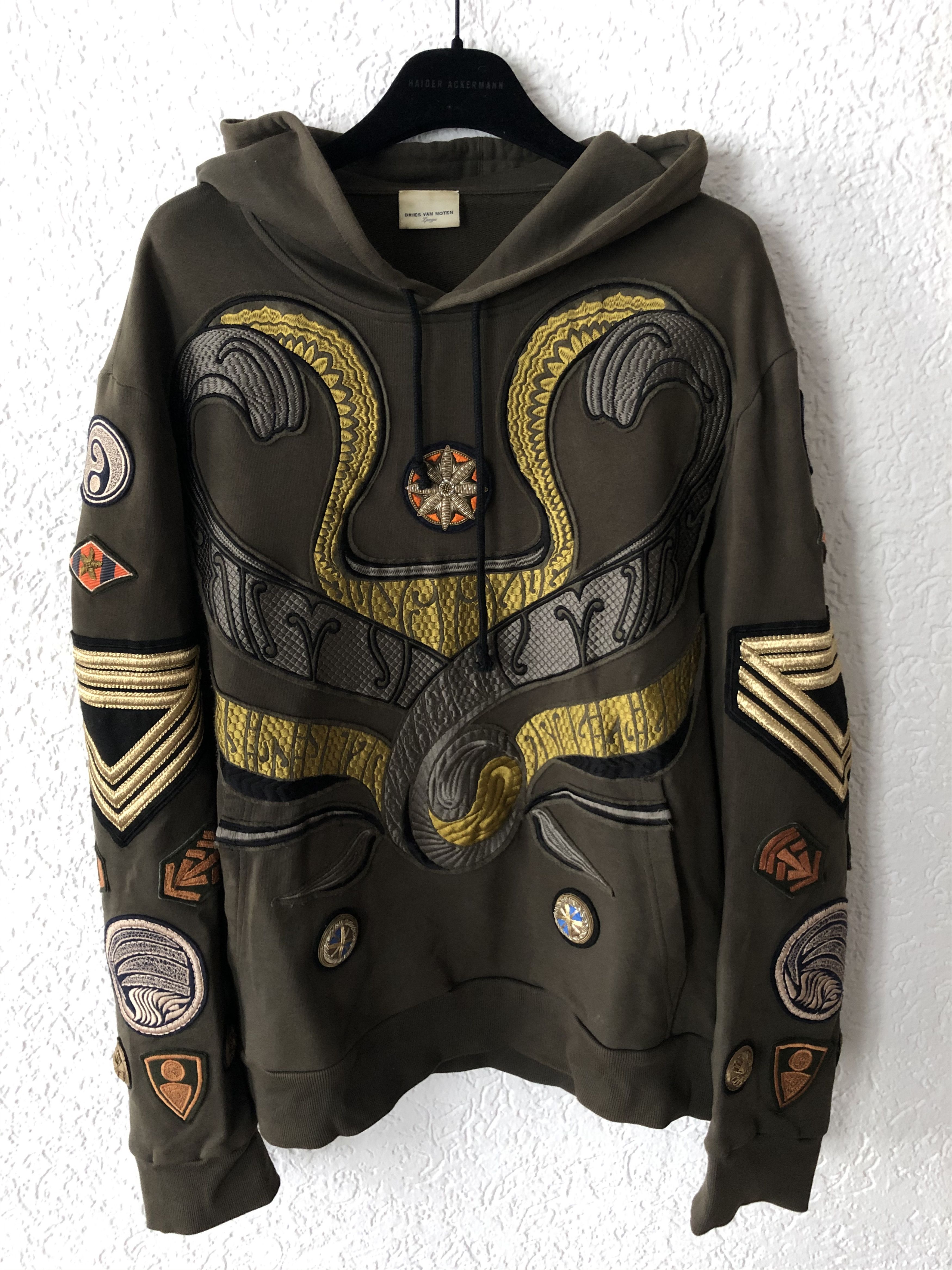 image of Dries Van Noten Fw16 Hoodie in Military Green, Men's (Size Large)