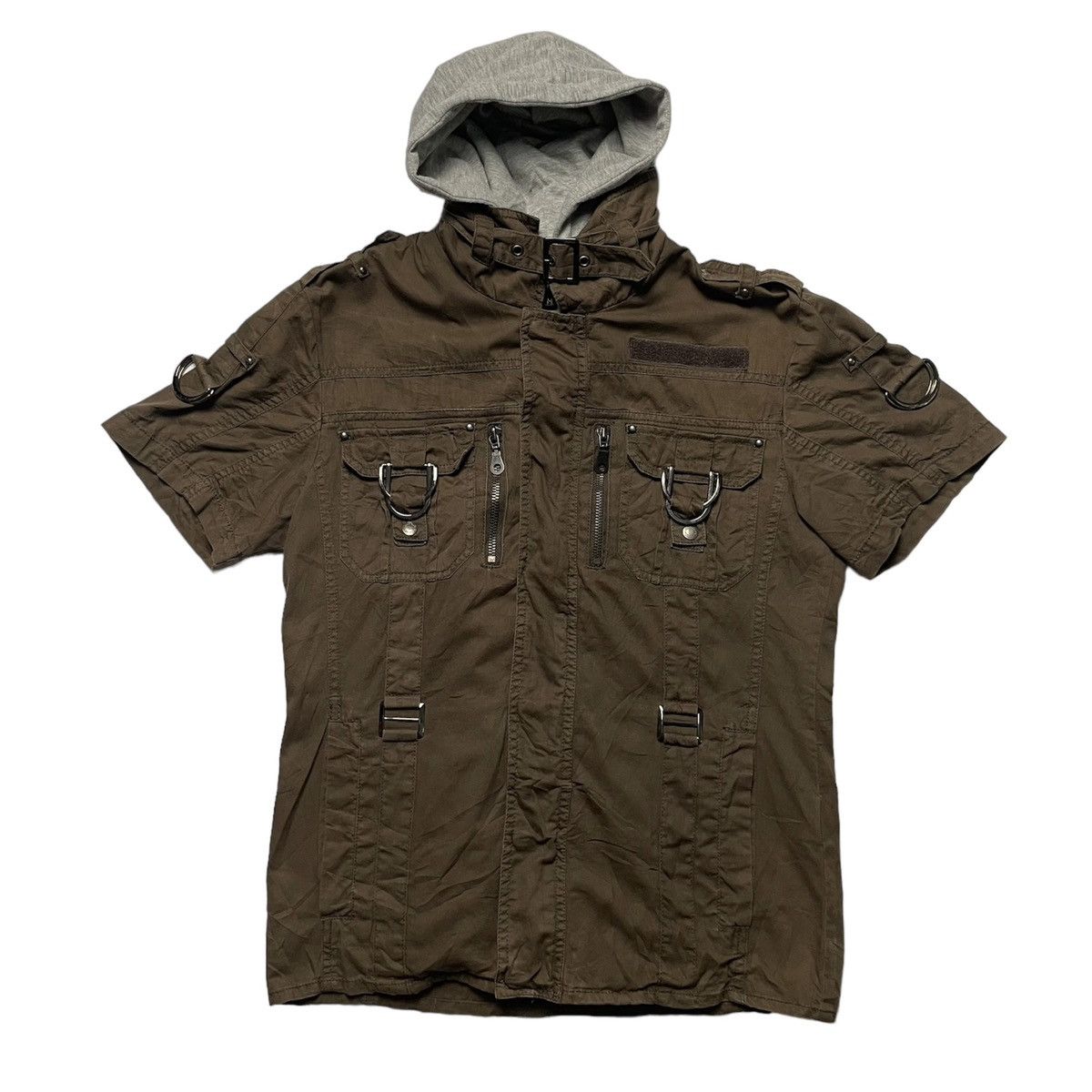 image of In The Attic Multipocket Bondage Punk Jacket in Dark Brown, Men's (Size Medium)