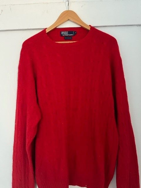 image of Polo Ralph Laurent Cable Knit Cashmere Sweater (Xl / Red), Men's