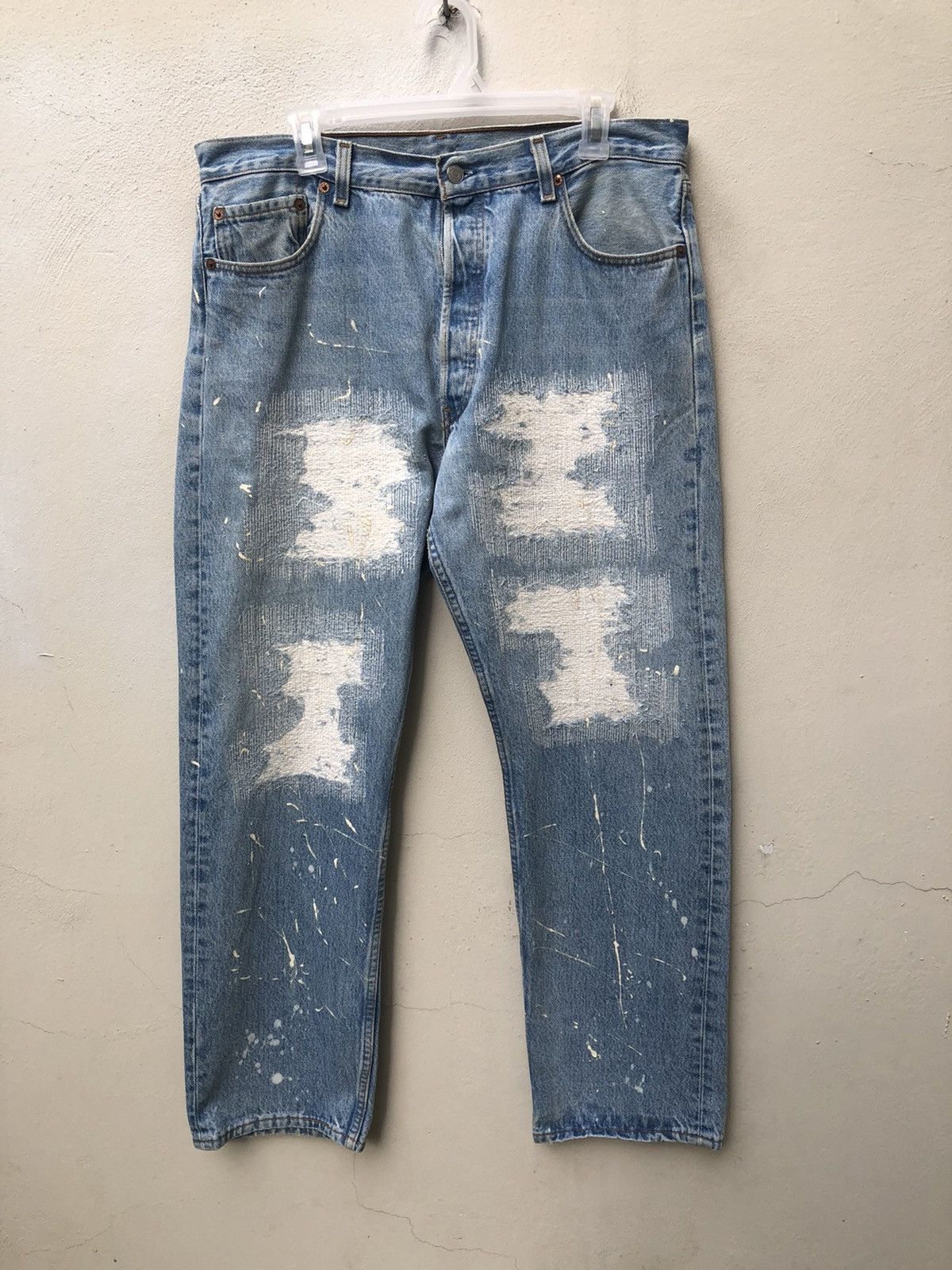 image of Levis x Vintage Levi’S 501 Jeans Splattered Paint Zigzag Denim, Men's (Size 35)