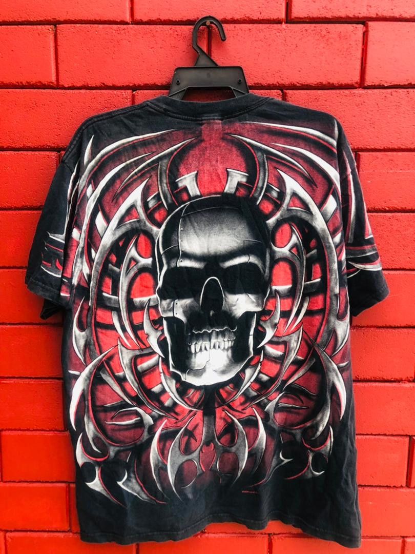 Japanese Brand × Vintage Vintage Liquid Blue Skull Streetwear Fashion Style Shirt Size US XL / EU 56 / 4 - 2 Thumbnail