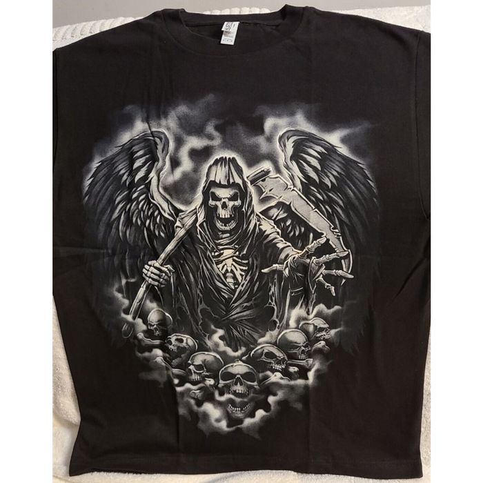 T-shirt Grim Reaper - Faucheur, Crânes Et Squelette, Motif Horreur, 100% Coton, Noir