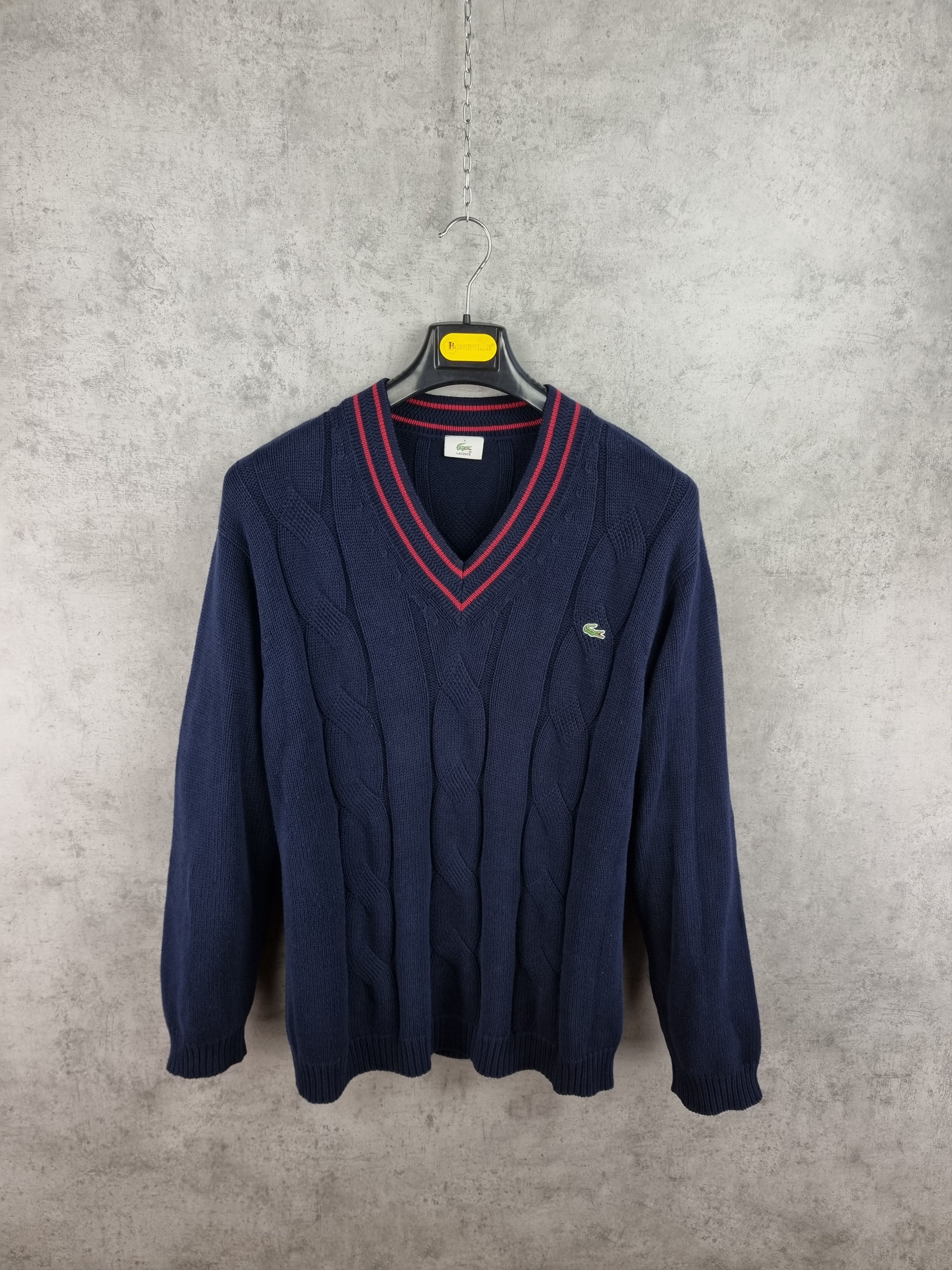 Lacoste × Vintage Lacoste Cable Knitted V Neck Navy Sweater Size US M / EU 48-50 / 2 - 11 Thumbnail