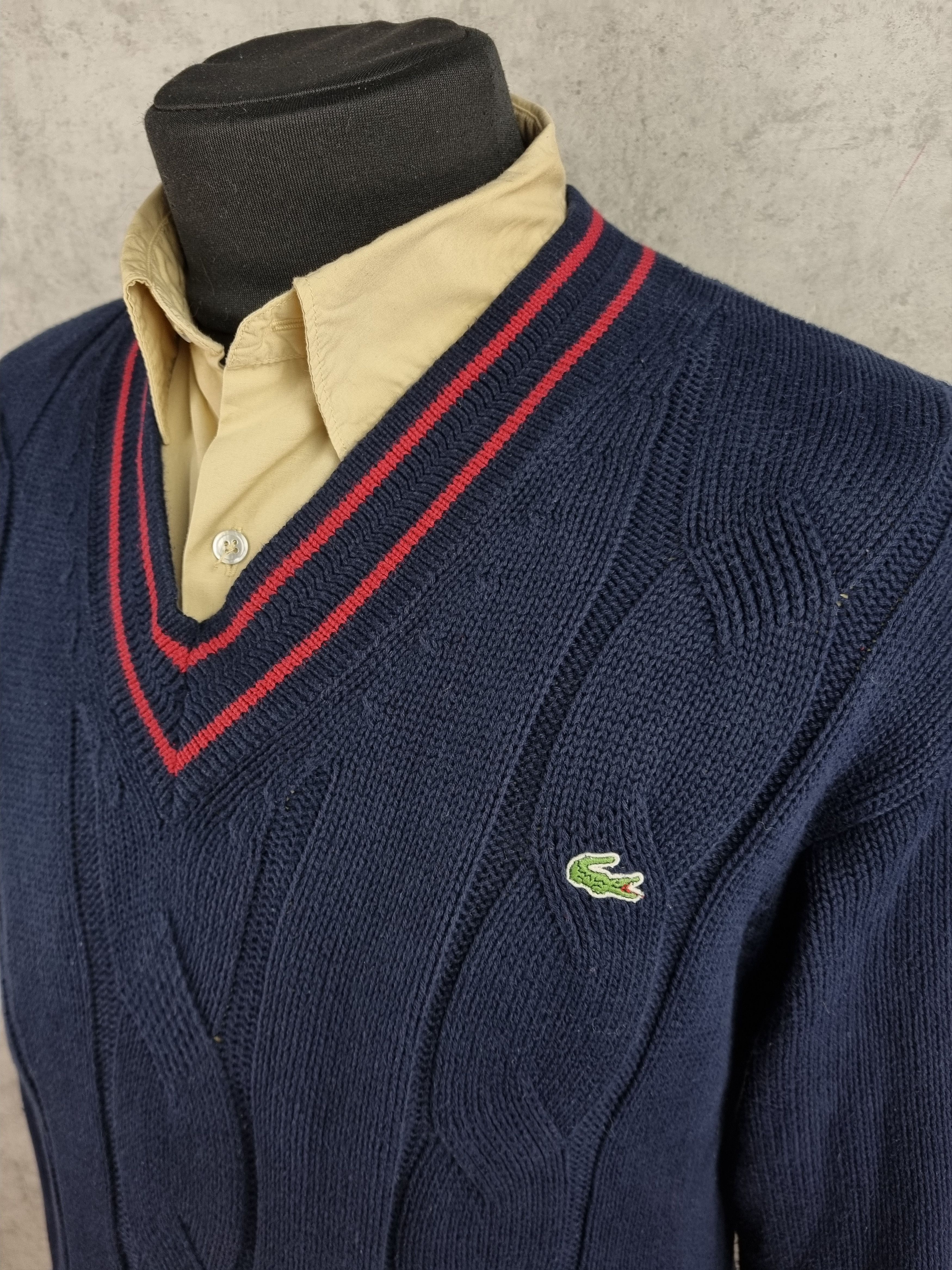Lacoste × Vintage Lacoste Cable Knitted V Neck Navy Sweater Size US M / EU 48-50 / 2 - 6 Thumbnail