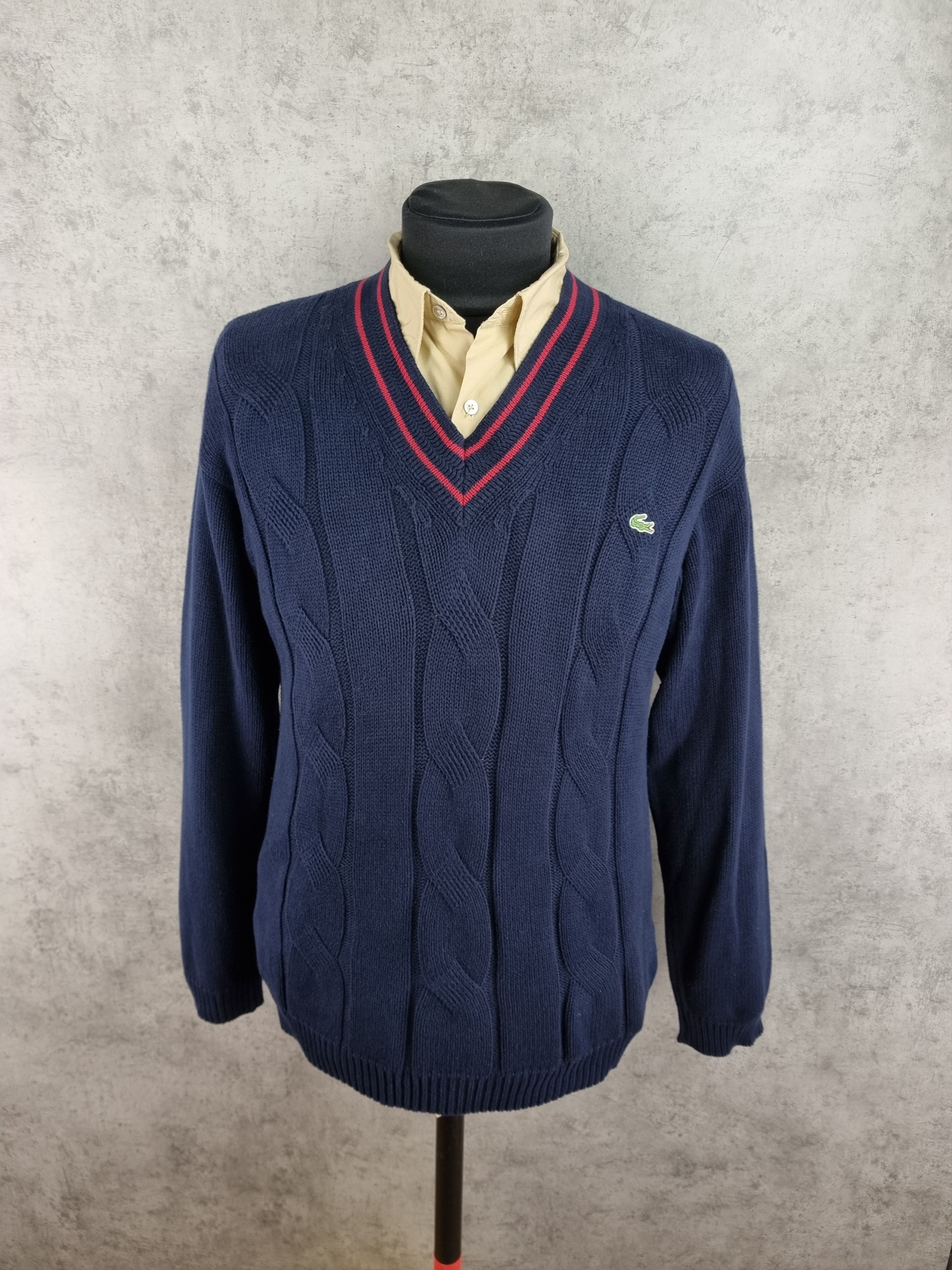 Lacoste × Vintage Lacoste Cable Knitted V Neck Navy Sweater Size US M / EU 48-50 / 2 - 1 Thumbnail