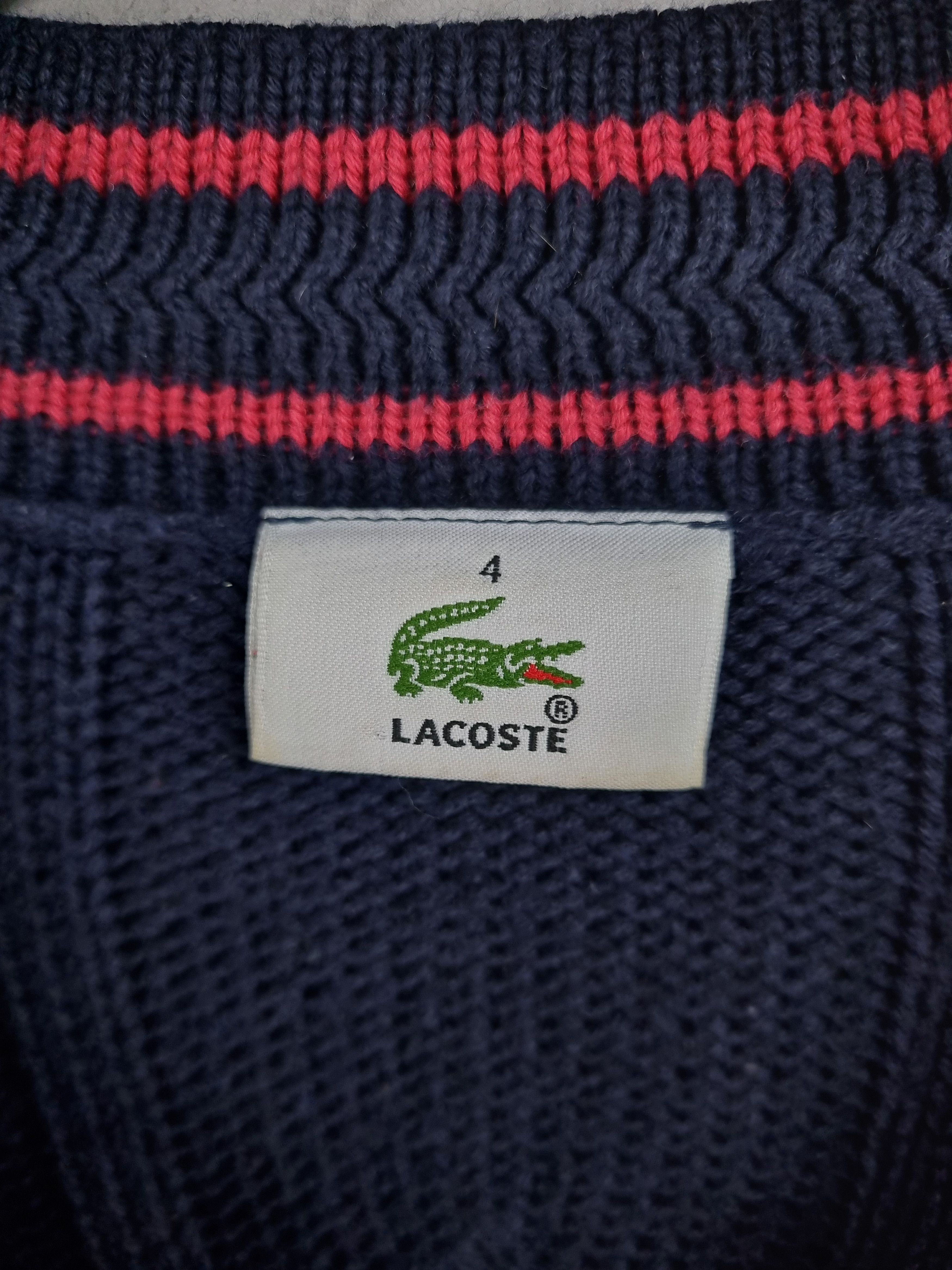 Lacoste × Vintage Lacoste Cable Knitted V Neck Navy Sweater Size US M / EU 48-50 / 2 - 7 Thumbnail