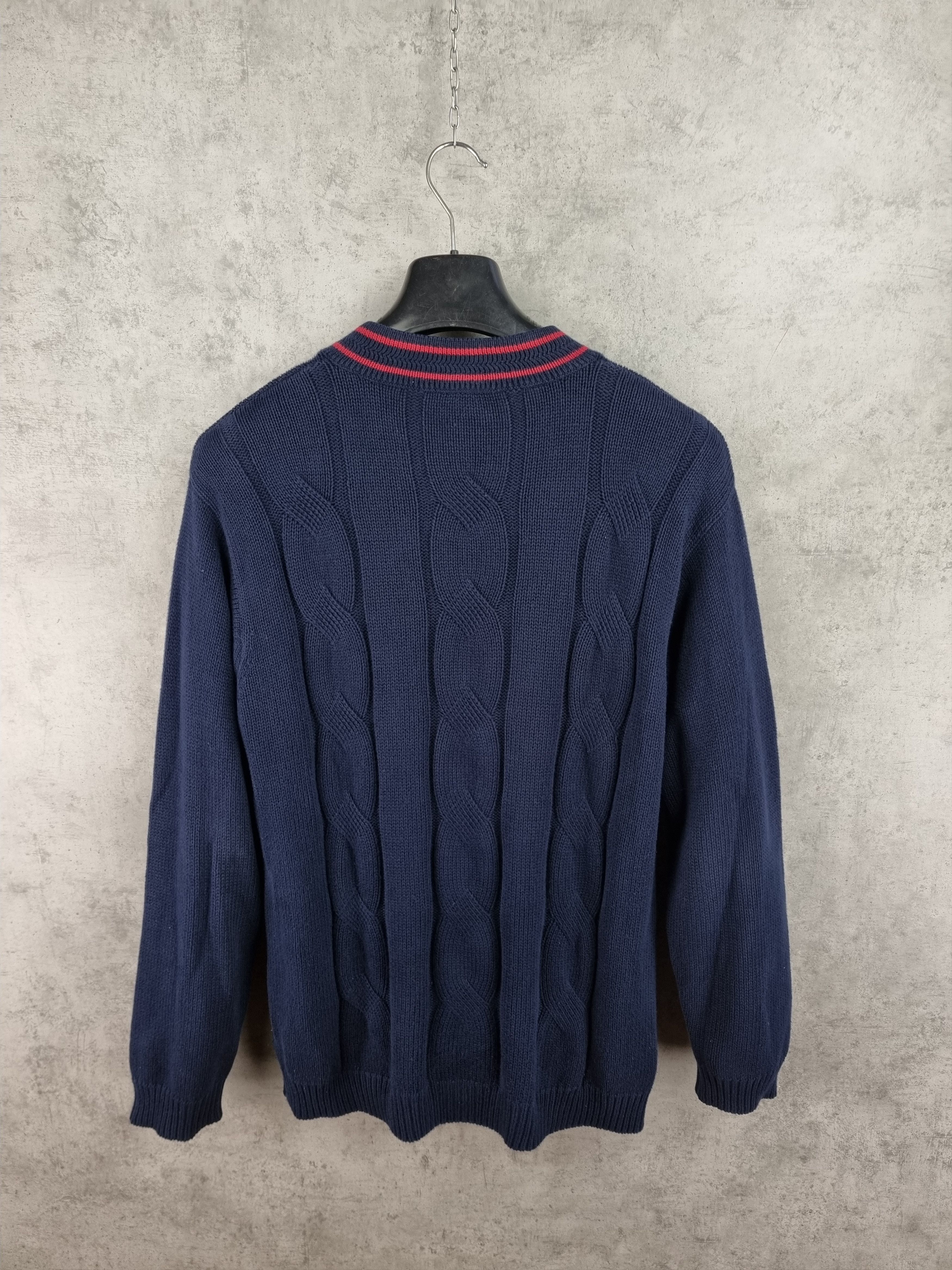 Lacoste × Vintage Lacoste Cable Knitted V Neck Navy Sweater Size US M / EU 48-50 / 2 - 3 Thumbnail