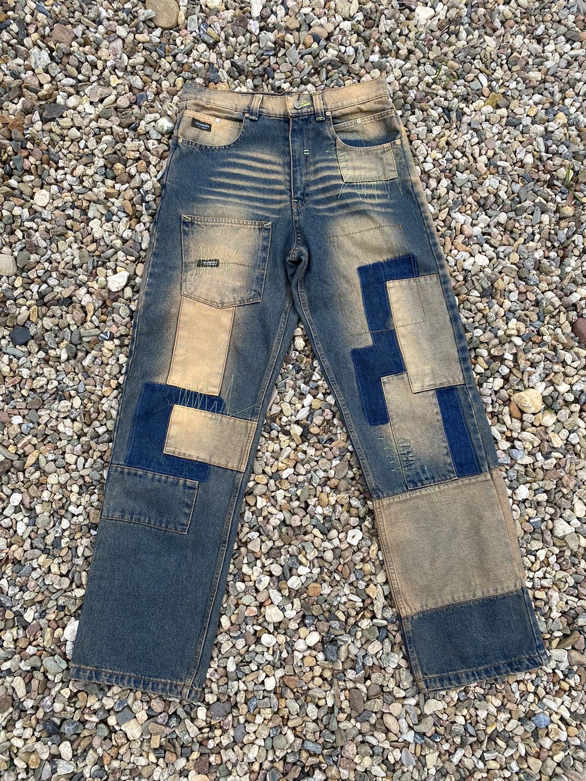 image of Multicolor Akademiks Patchwork Denim Pants, Men's (Size 32)