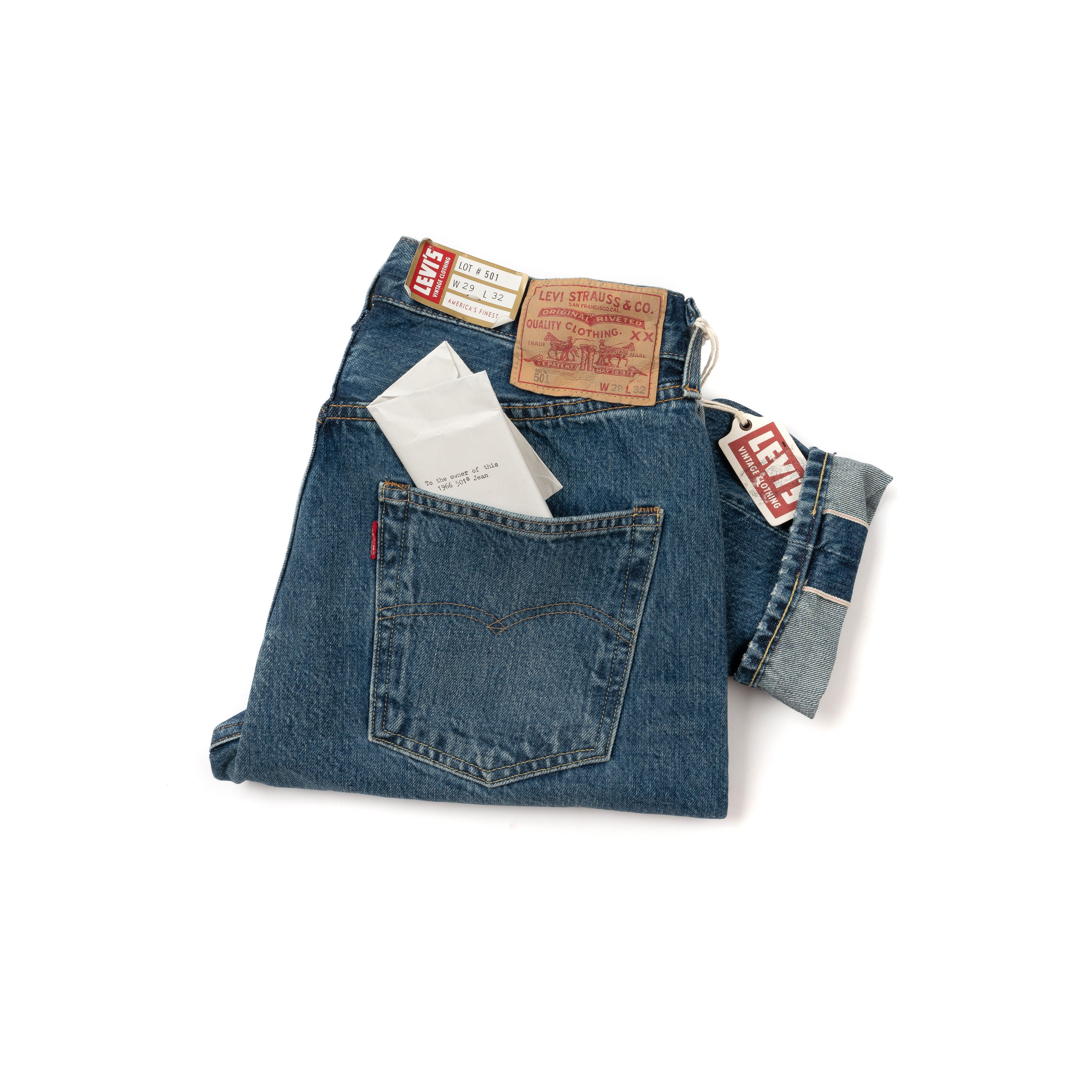 Jean Levi's Vintage Clothing 1966 501 XX Big E Selvedge - Neuf Avec étiquettes, Coupe Droite