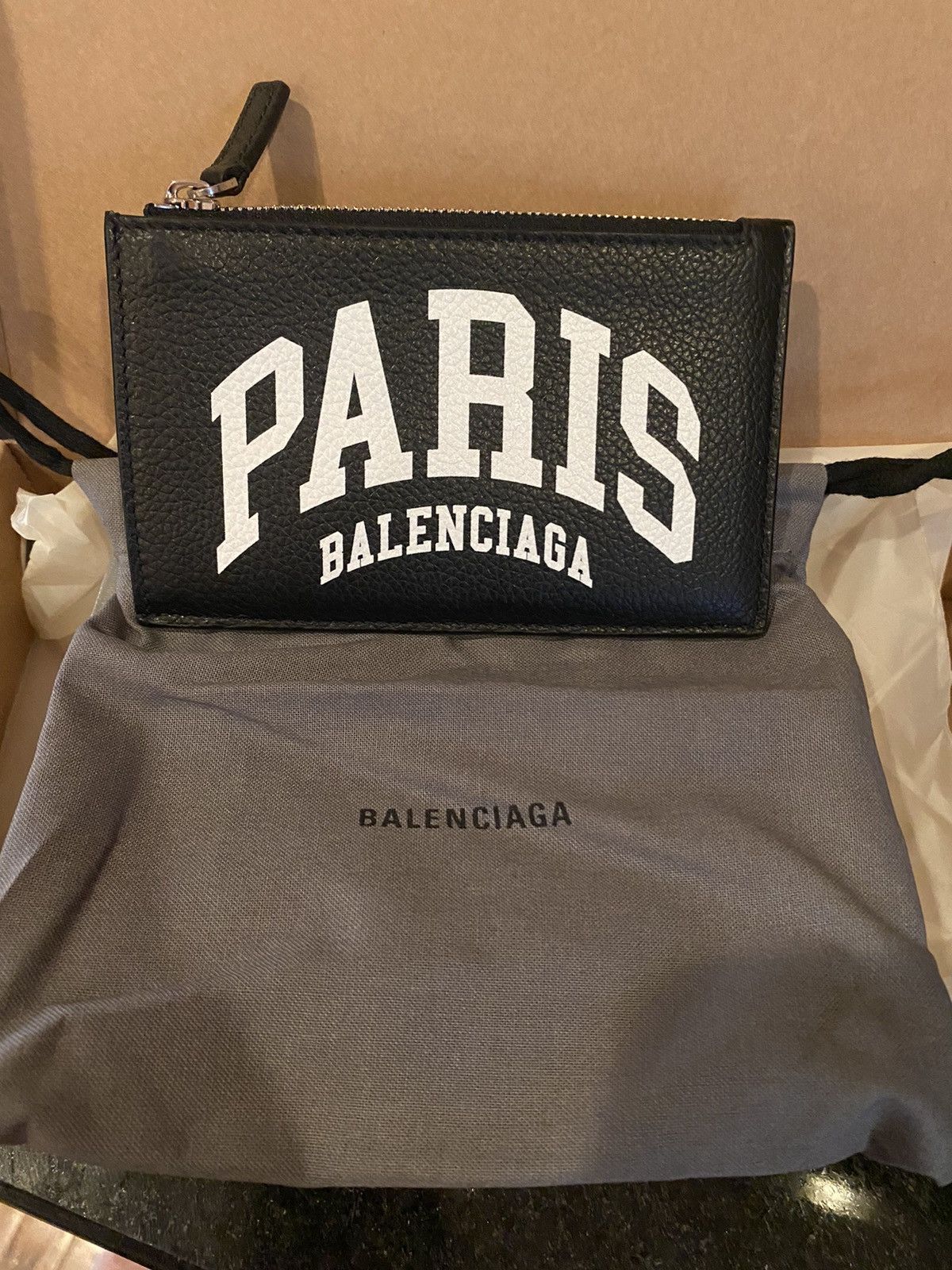 Pre-owned Balenciaga Paris Logo Zip Wallet In Black