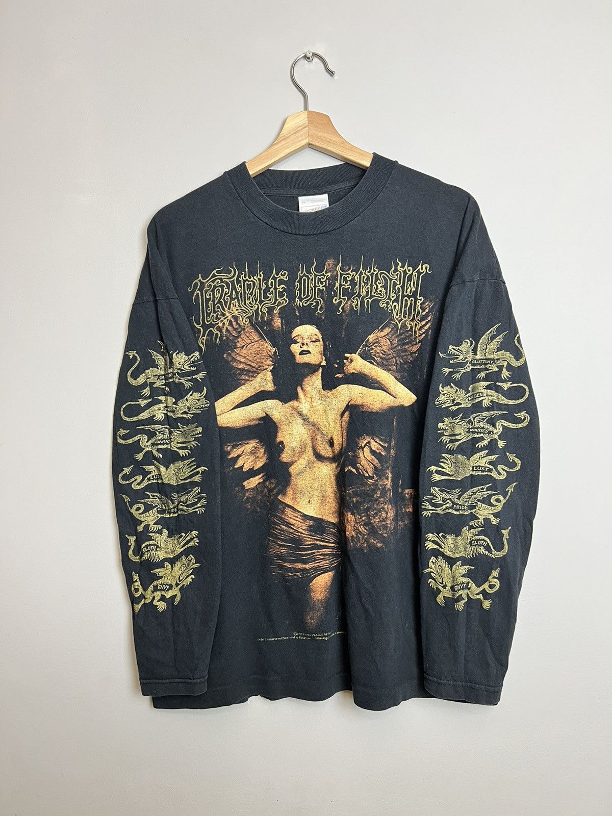 Pre-owned Band Tees X Grail Vintage 1997 Cradle Of Filth Martyred Sin 90's Band Tshirt In Washed Black