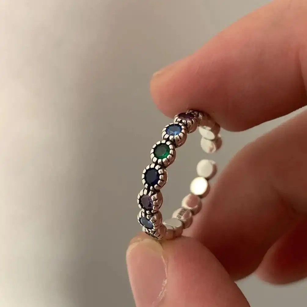 Jewelry Flower MultiColorful Stone Rings Size ONE SIZE - 1 Thumbnail