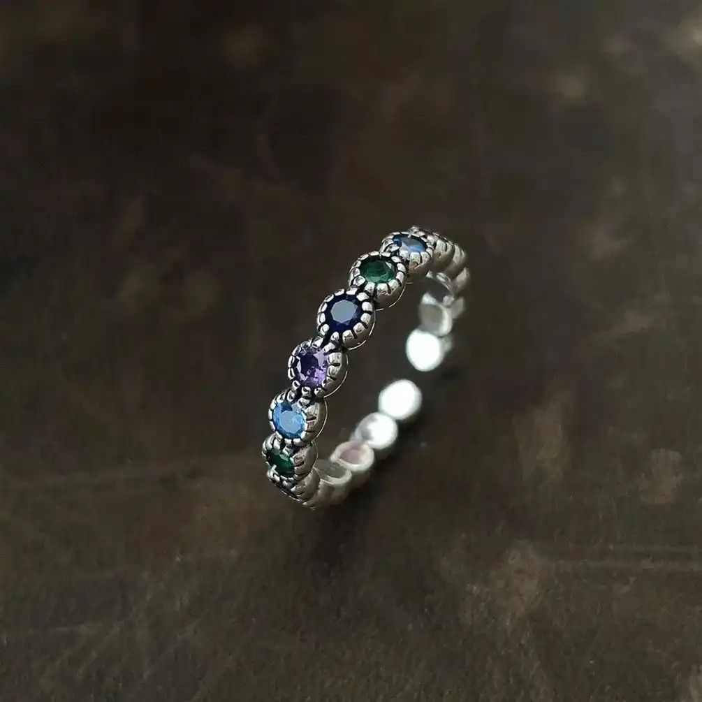 Jewelry Flower MultiColorful Stone Rings Size ONE SIZE - 4 Thumbnail