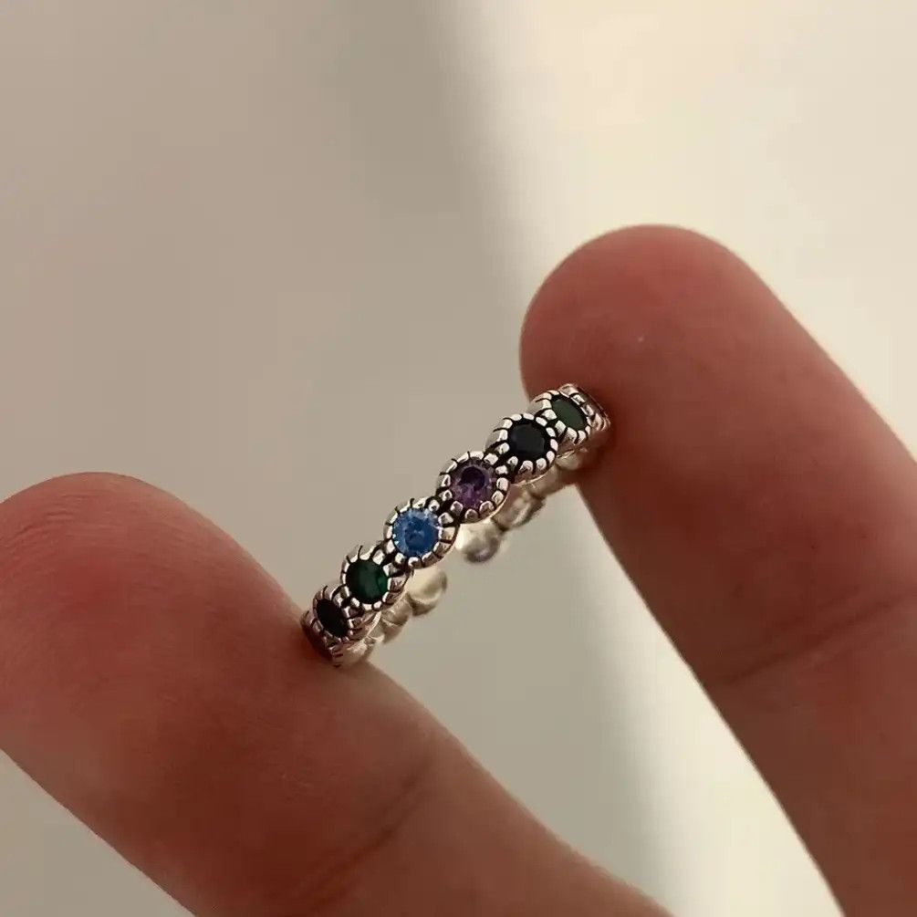 Jewelry Flower MultiColorful Stone Rings Size ONE SIZE - 3 Thumbnail