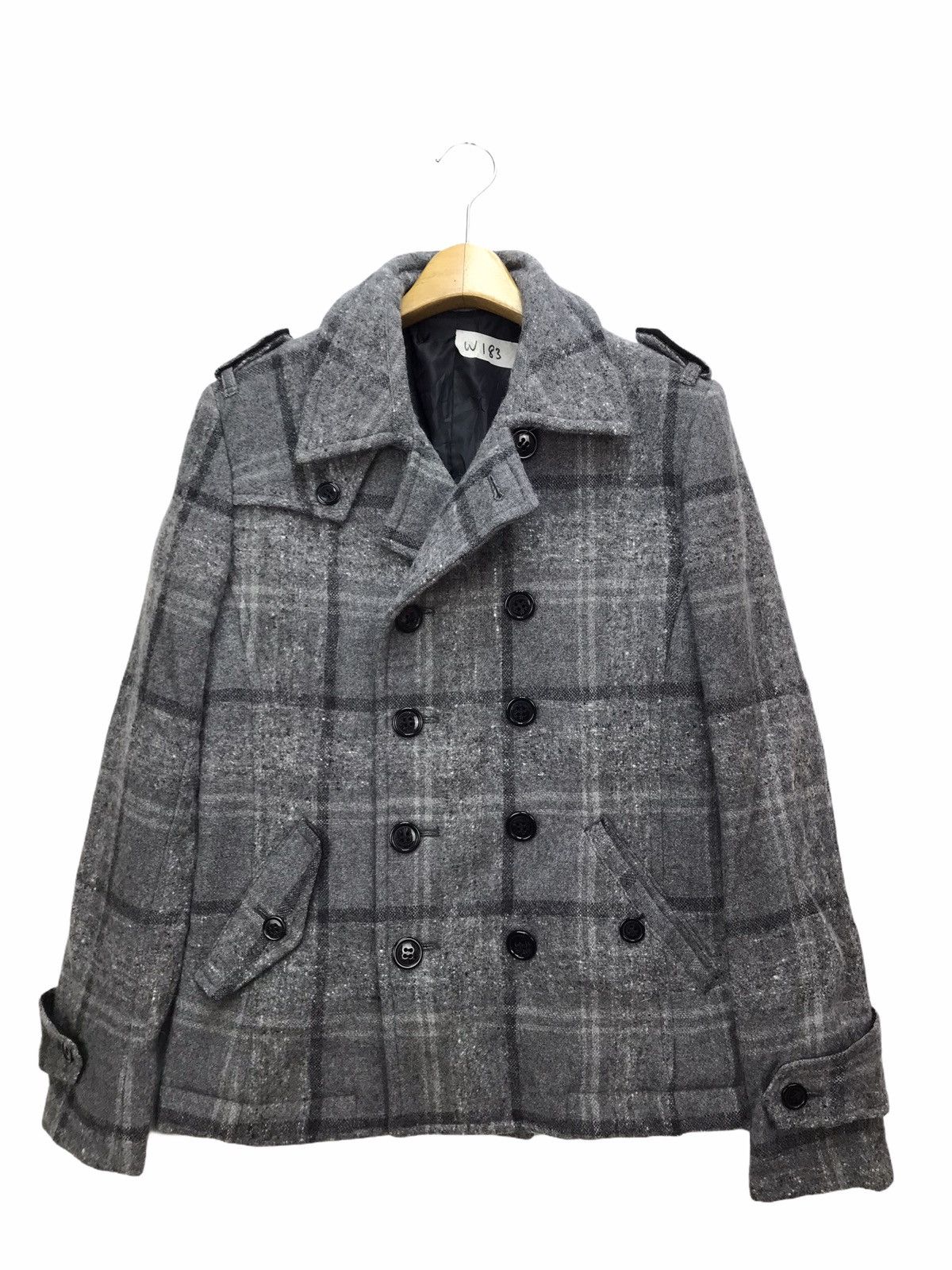 image of Luis Japan Lui’S Nova Check Design Pea Coat in Grey, Men's (Size Medium)