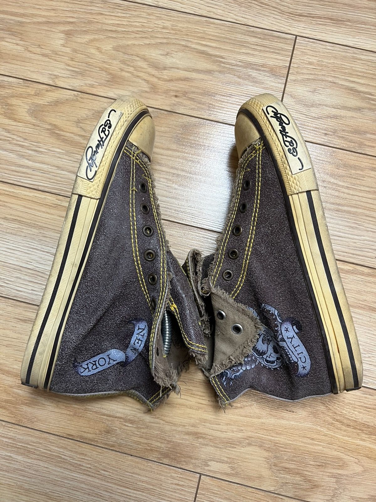 Christian Audigier Rare Vintage Y2K Ed Hardy Brown High Top Sneakers Travis Size US 6.5 / EU 39-40 - 2 Thumbnail