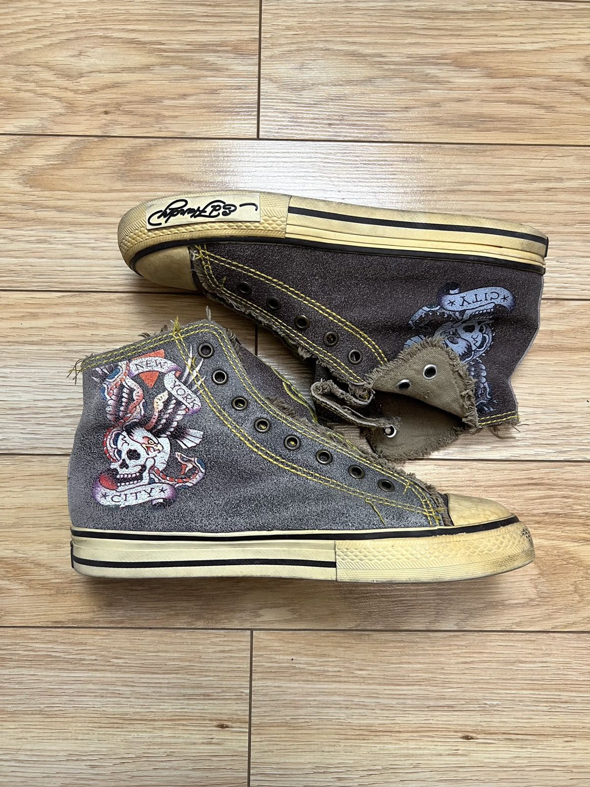 Christian Audigier Rare Vintage Y2K Ed Hardy Brown High Top Sneakers Travis Size US 6.5 / EU 39-40 - 1 Thumbnail