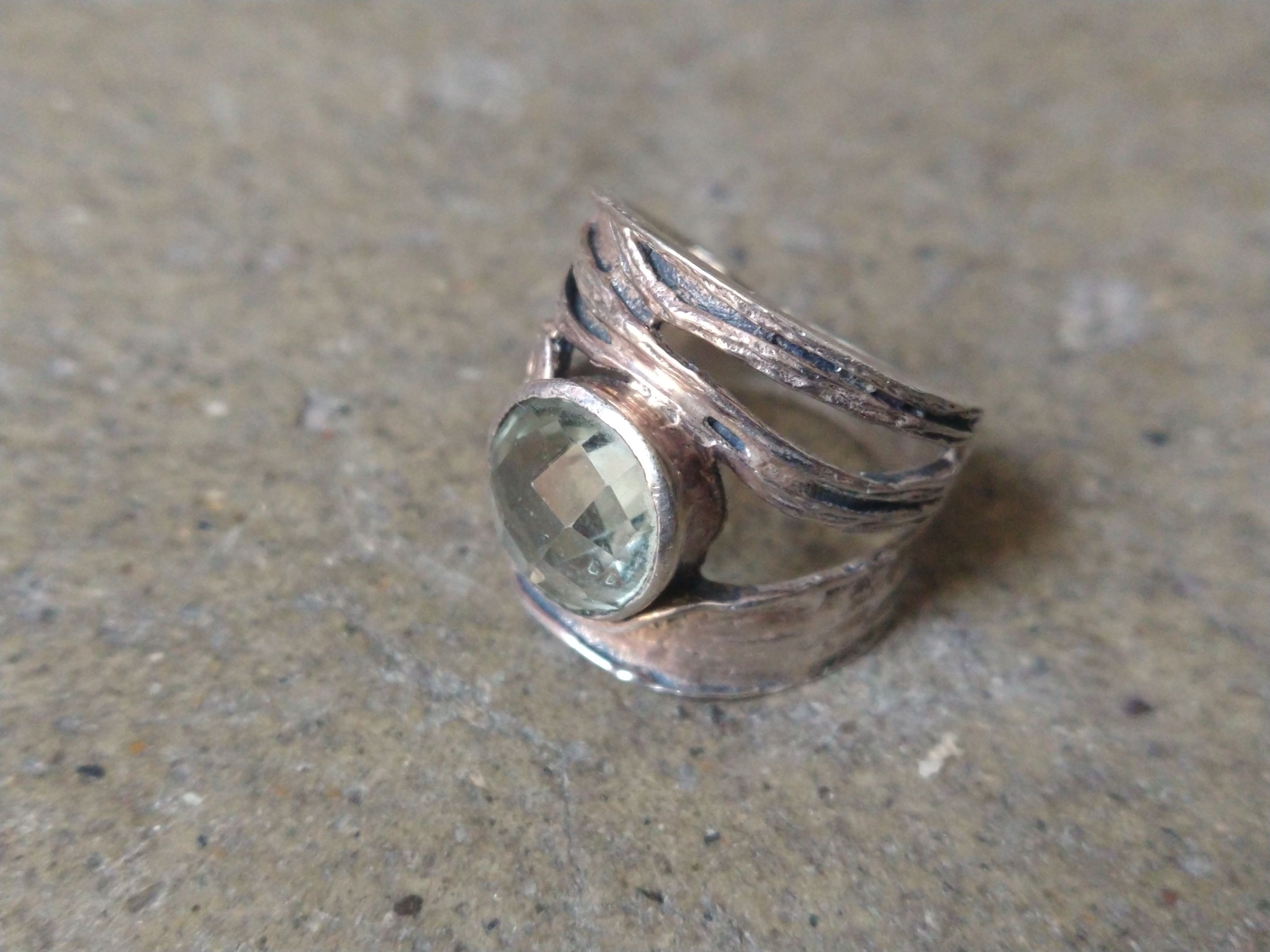 Jewelry Sterling Silver Ring Size 7.75 Green Amethyst Modern Size ONE SIZE - 4 Thumbnail