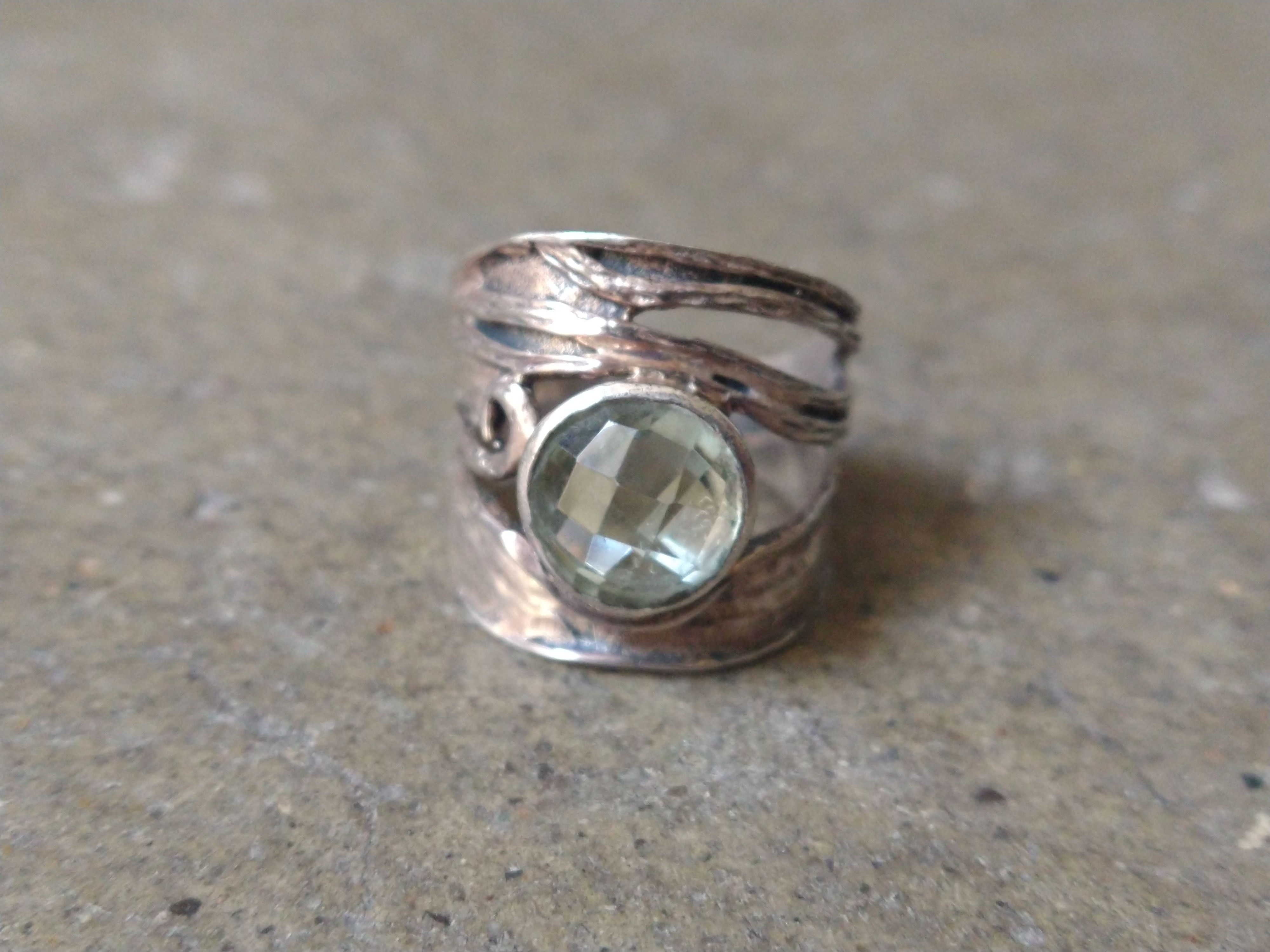 Jewelry Sterling Silver Ring Size 7.75 Green Amethyst Modern Size ONE SIZE - 3 Thumbnail