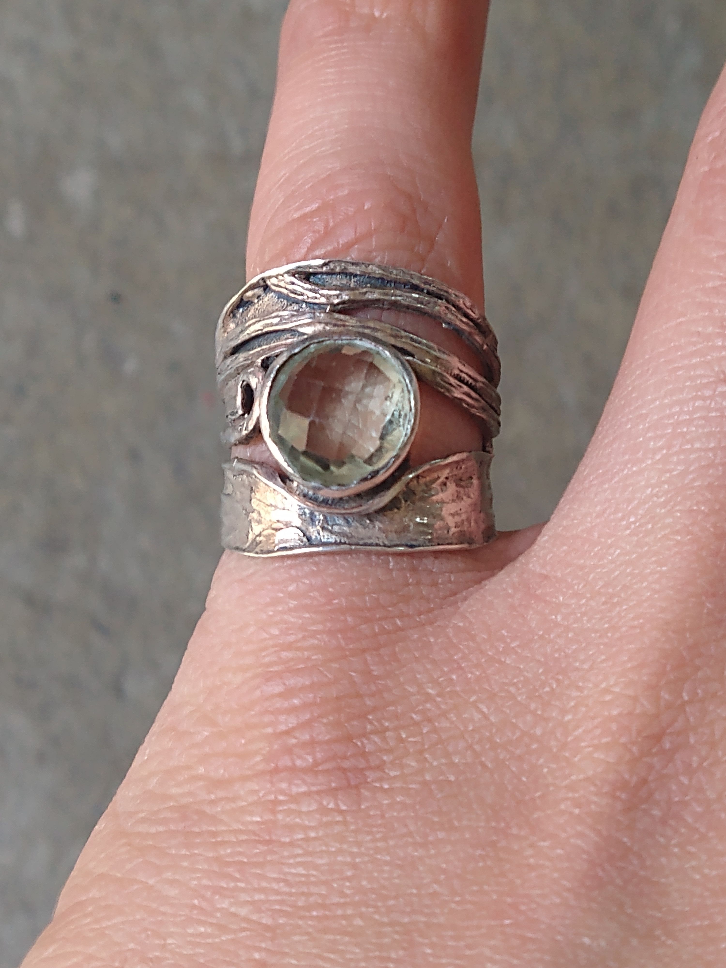 Jewelry Sterling Silver Ring Size 7.75 Green Amethyst Modern Size ONE SIZE - 13 Thumbnail