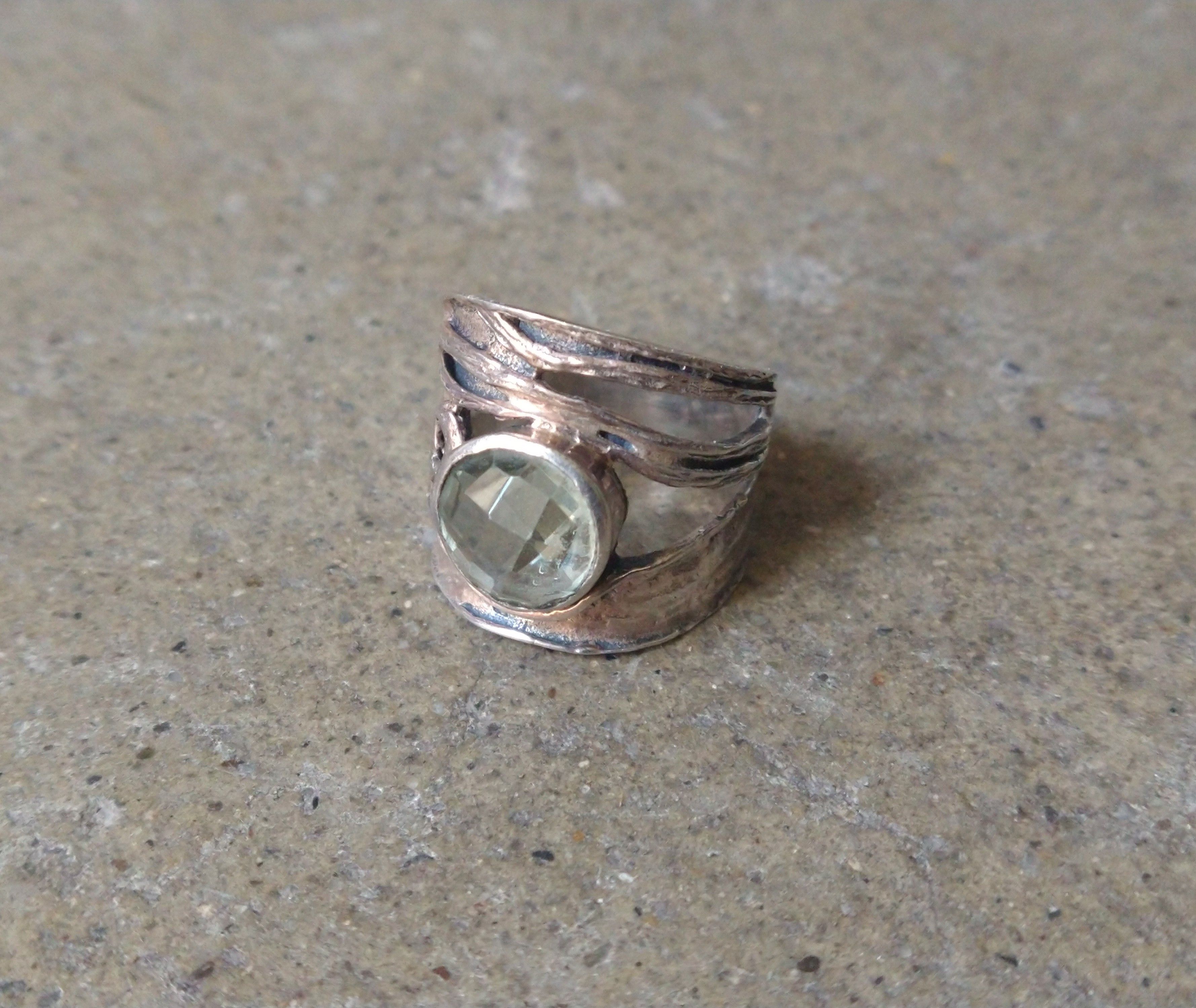 Jewelry Sterling Silver Ring Size 7.75 Green Amethyst Modern Size ONE SIZE - 2 Thumbnail