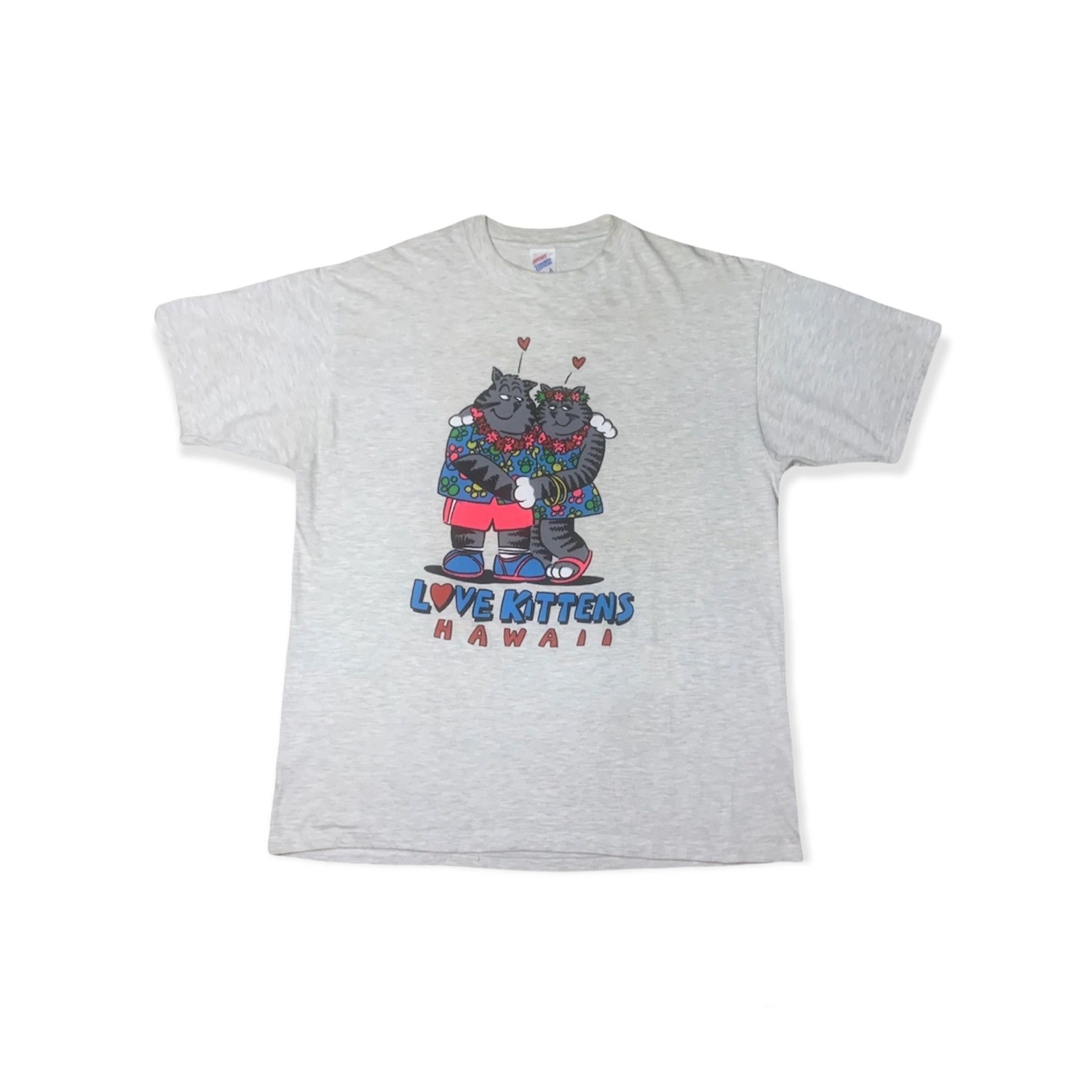 image of Vintage Tshirt Hawaii Love Kittens Single Stitch Tees in Grey, Men's (Size Large)