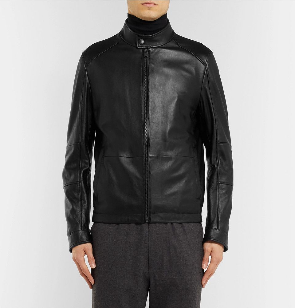 Hugo Boss Hugo Boss Café Racer Jacket -- Black Lambskin Leather Size US L / EU 52-54 / 3 - 11 Thumbnail