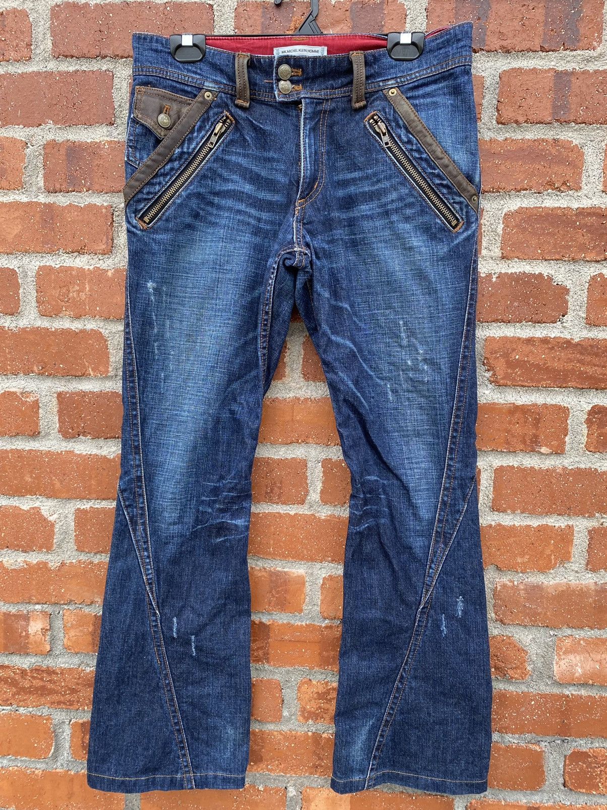 image of If Six Was Nine x Le Grande Bleu L G B Mk Homme Paris Extra Leather Flared Denim in Blue (Size 32)