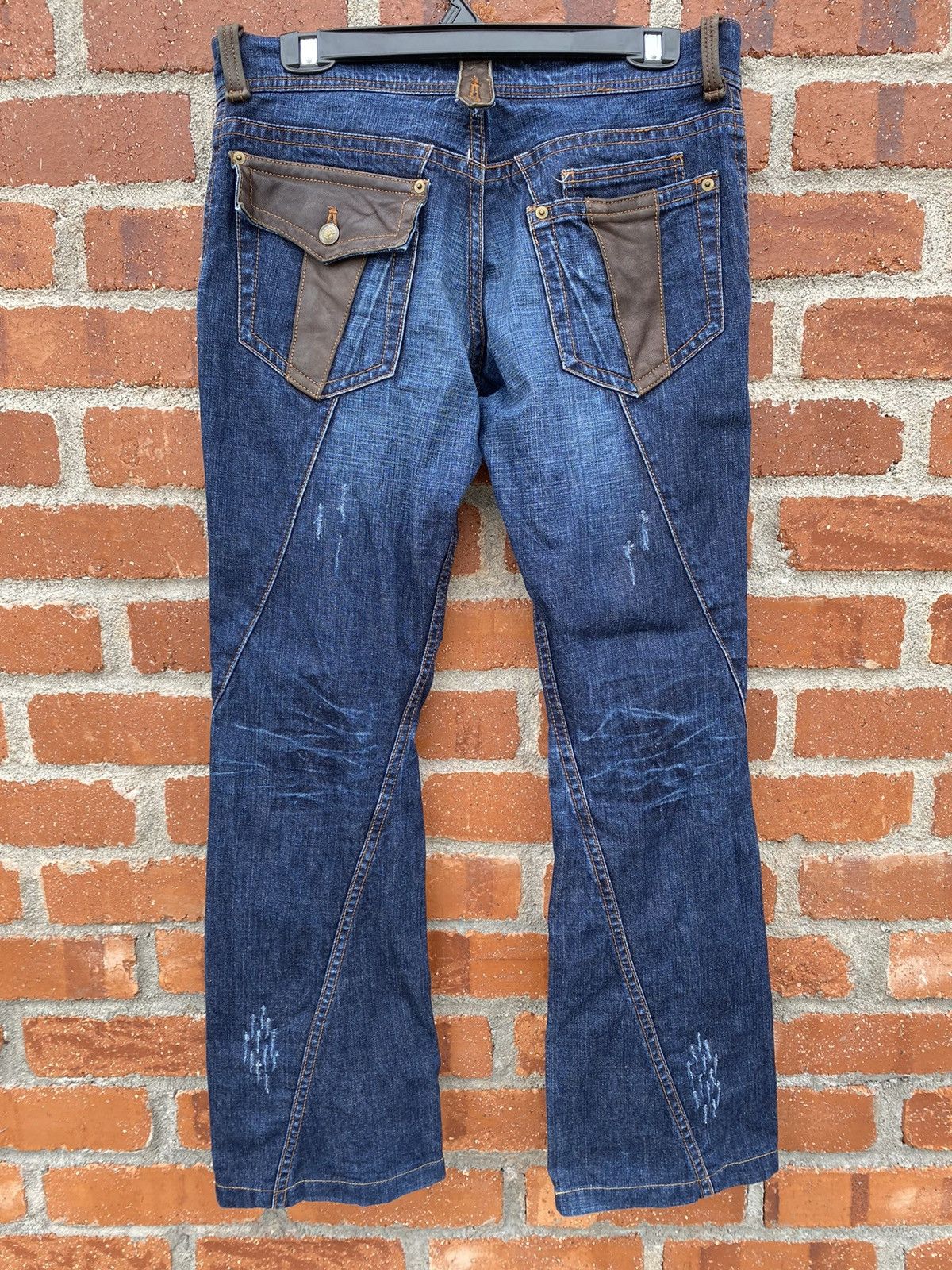 If Six Was Nine × Japanese Brand × Michel Klein Japanese Brand MK Homme Paris Extra Leather Flared Denim Size US 32 / EU 48 - 2 Thumbnail