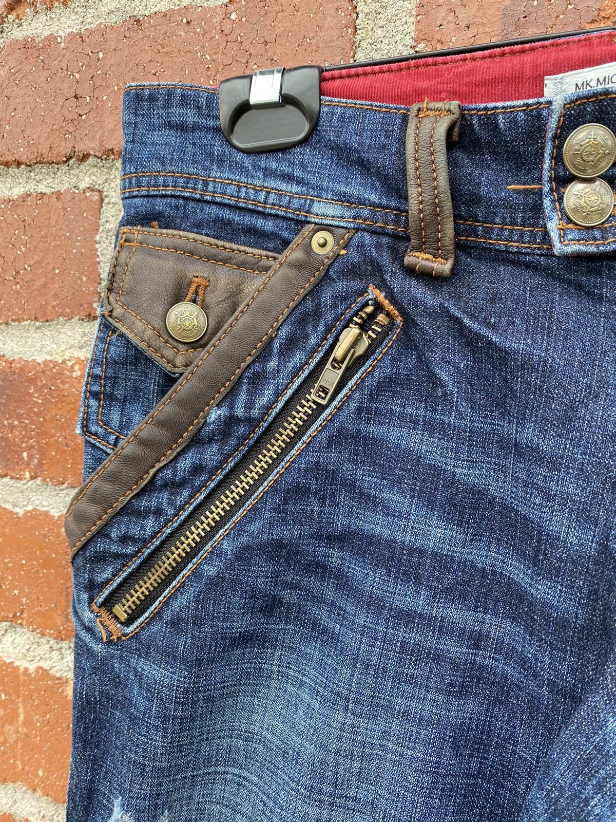 If Six Was Nine × Japanese Brand × Michel Klein Japanese Brand MK Homme Paris Extra Leather Flared Denim Size US 32 / EU 48 - 4 Thumbnail
