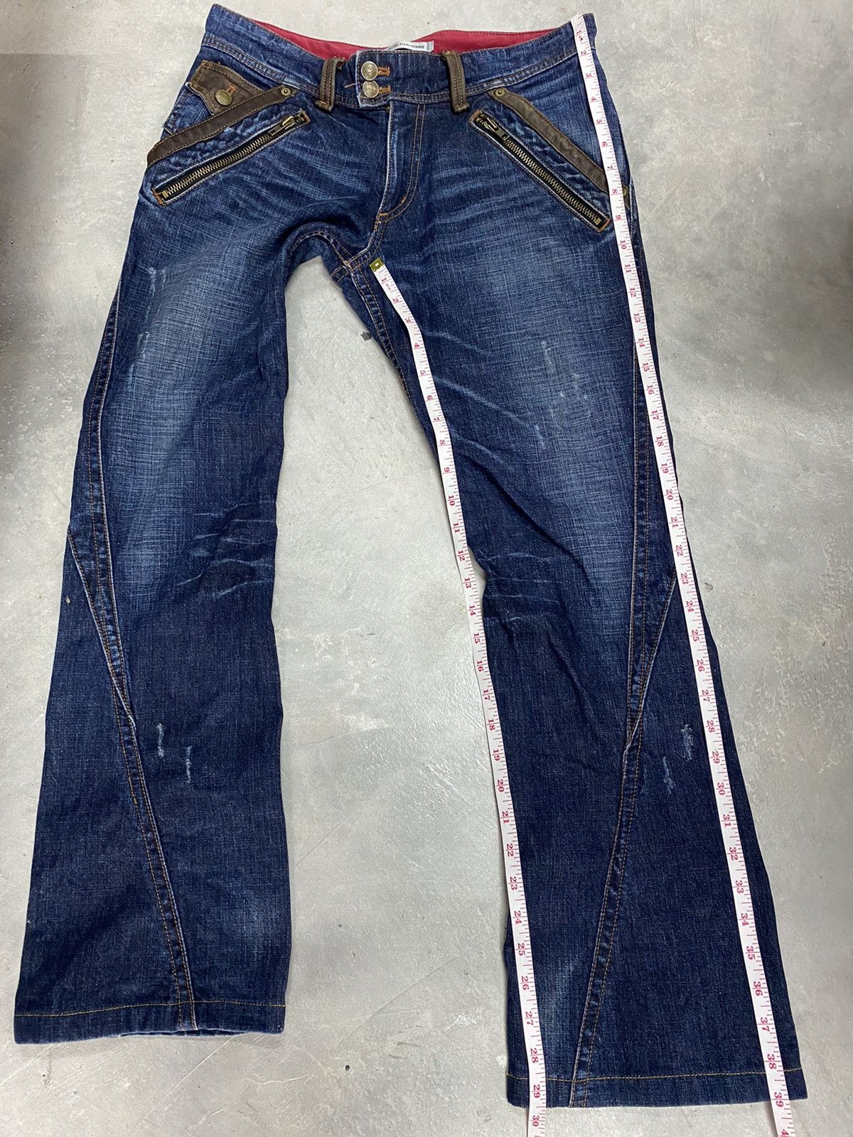 If Six Was Nine × Japanese Brand × Michel Klein Japanese Brand MK Homme Paris Extra Leather Flared Denim Size US 32 / EU 48 - 24 Thumbnail