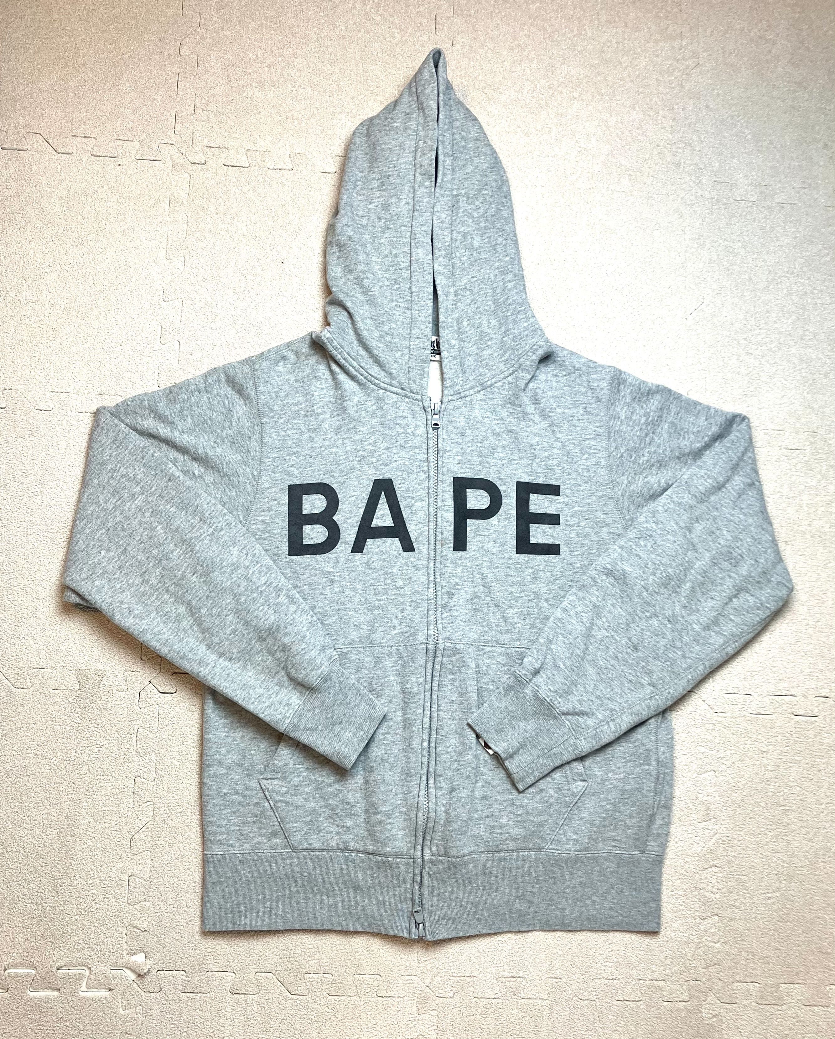 Bape Bape Gray Spell Out Logo Ape Face Black Zip Hoodie Size M | Grailed