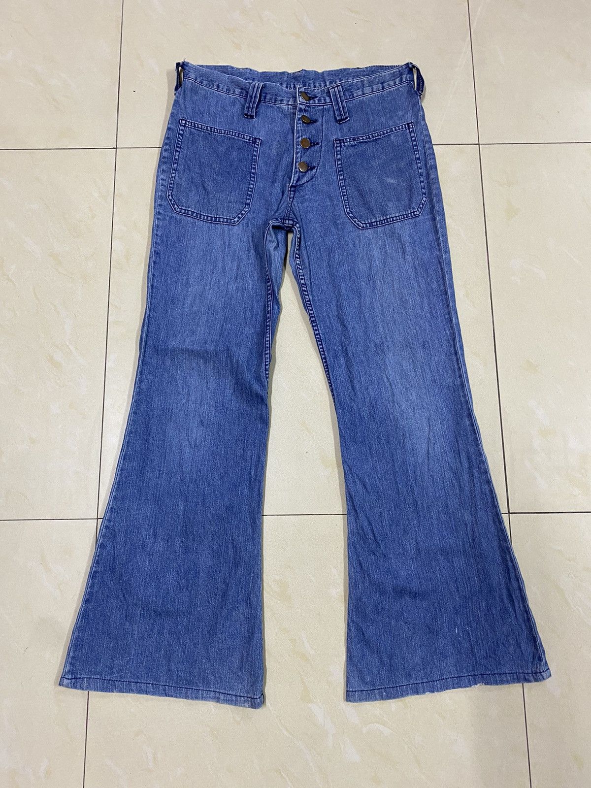 Vintage Blue Blue Flap Pocket Light Flared Denim