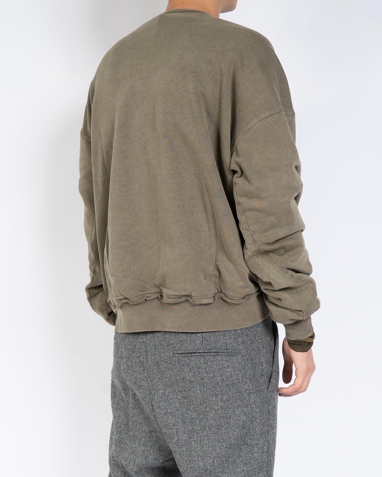 Haider Ackermann FW14 Distressed Double Layer Crewneck Khaki Green Size US L / EU 52-54 / 3 - 5 Thumbnail