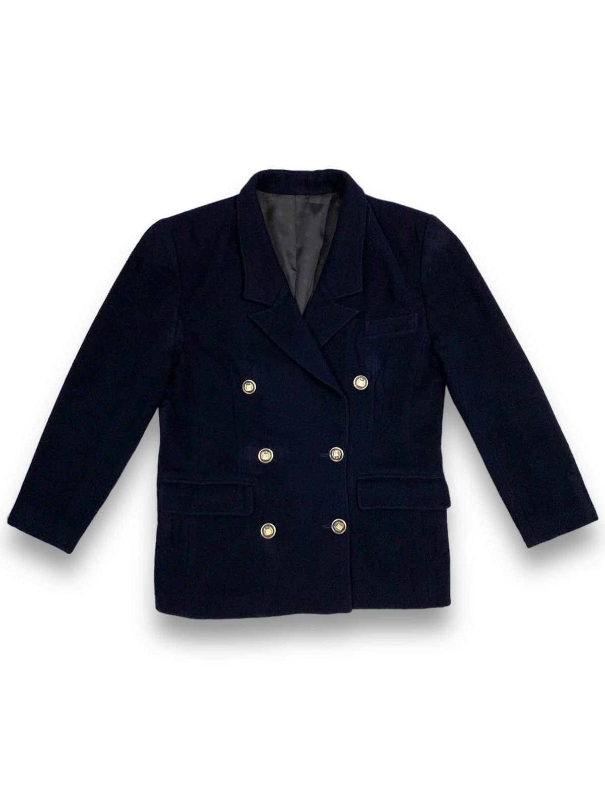 image of Vintage Sainte Anne Black Wool-Cashmere Blend Peacoat, Women's (Size Large)