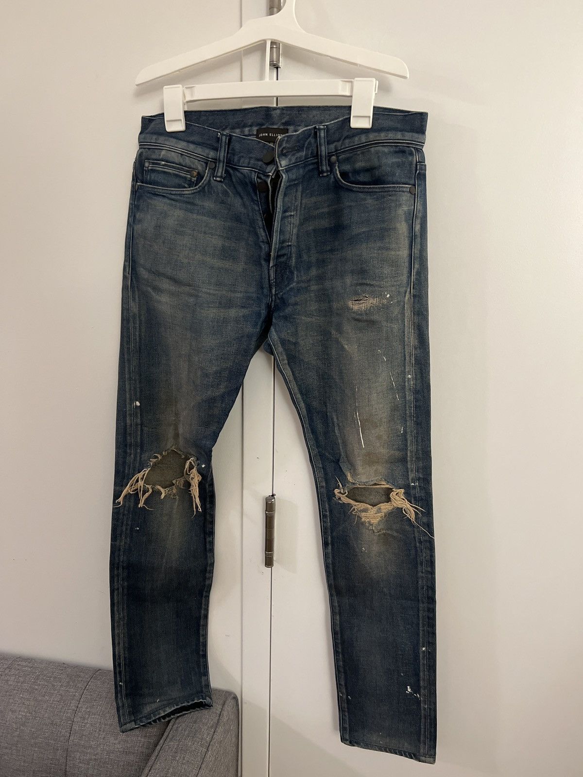 John Elliott Ripped Denim Skinny Jeans
