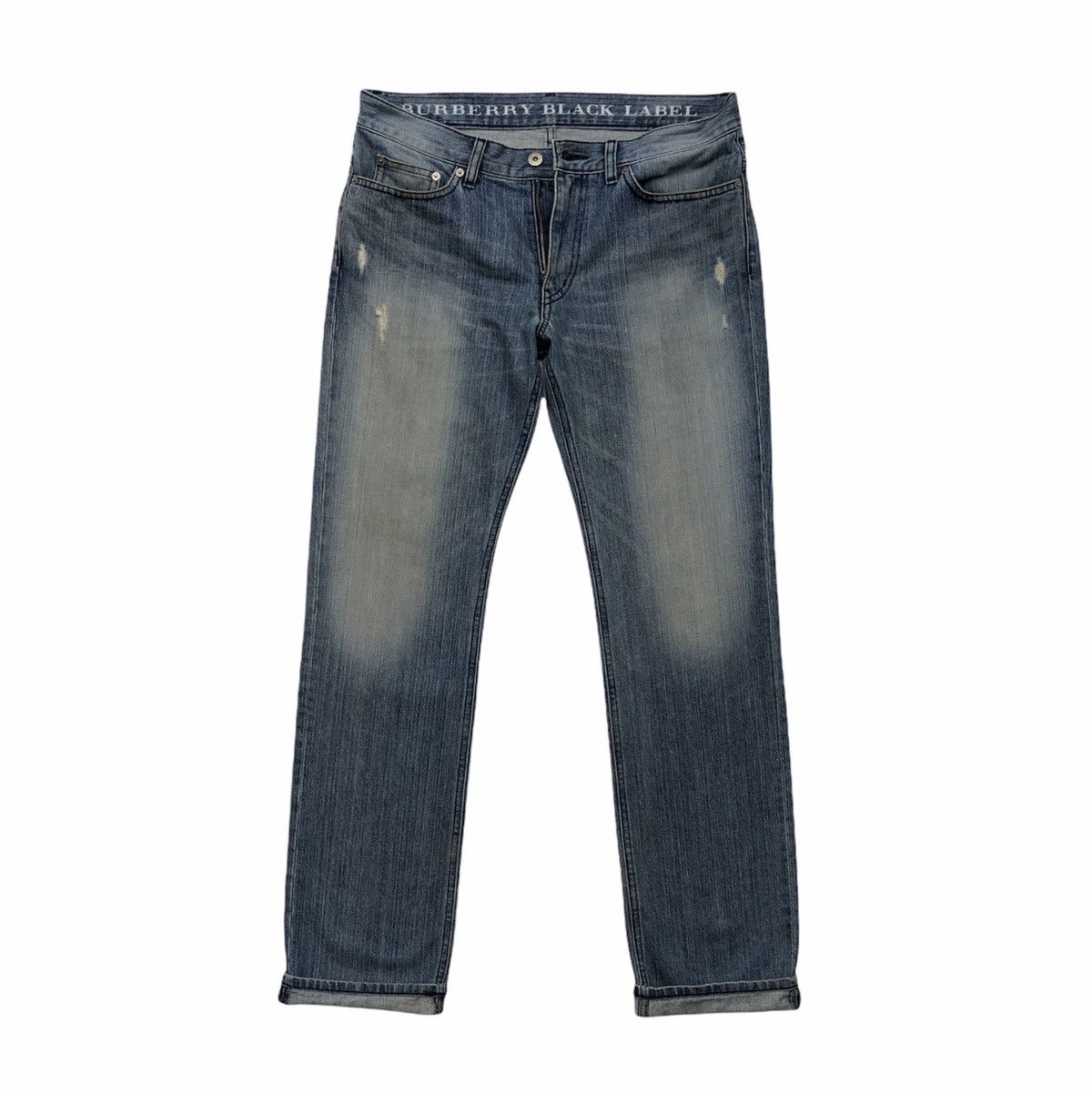 Burberry Black Label Distressed Straight Cut Denim Pants