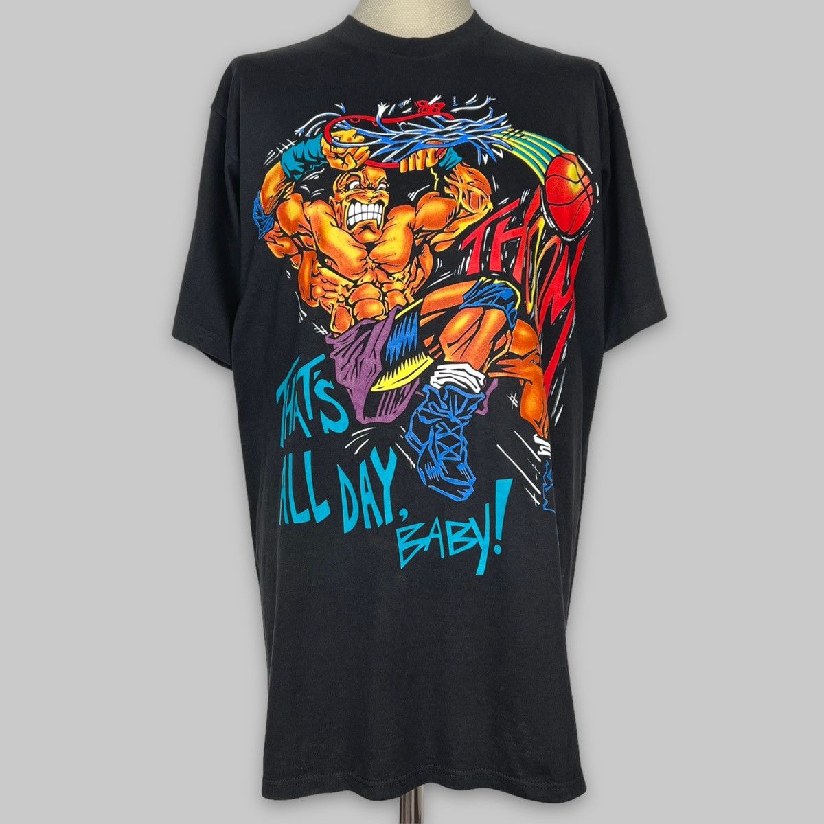 image of NBA x Rap Tees Vintage 1994 Wild Oats ‘Own The Game’ Basketball T Shirt in Black, Men's (Size XL)